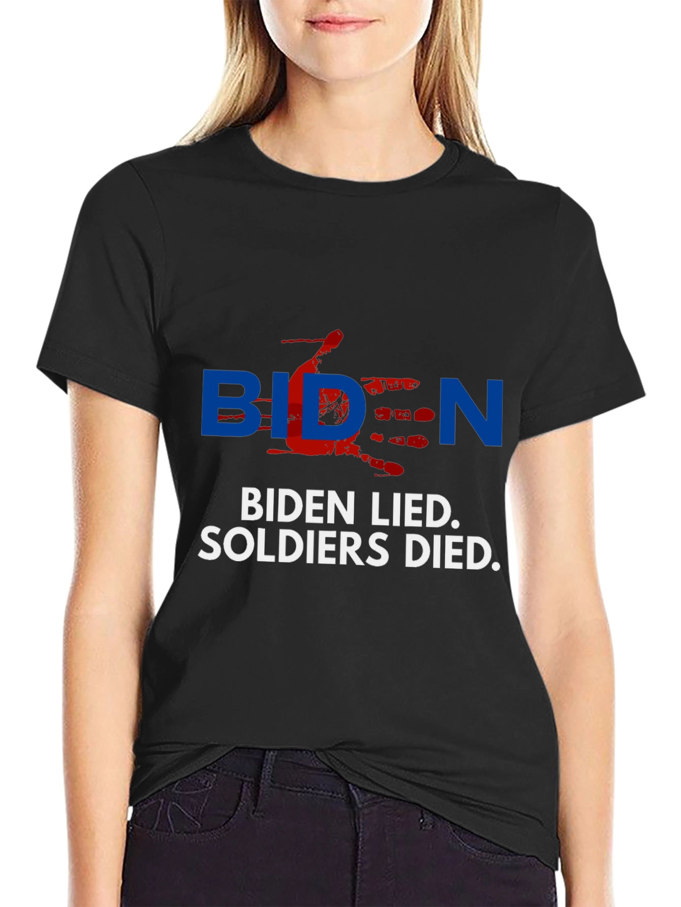 Black Biden Lied Soldiers Died T-Shirt view 2