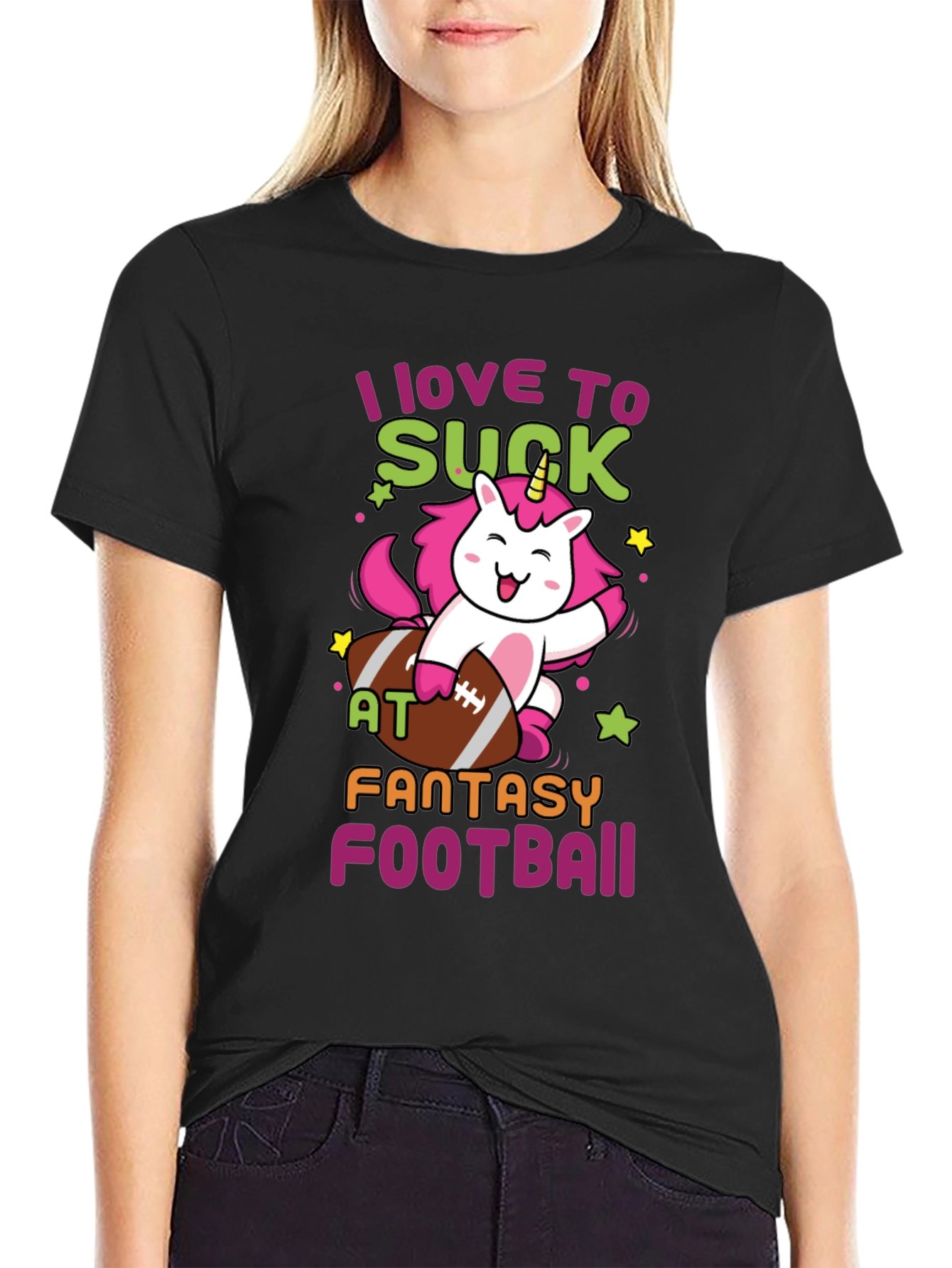 Black Unicorn Fantasy Football T-Shirt - I Love To Suck At... view 2