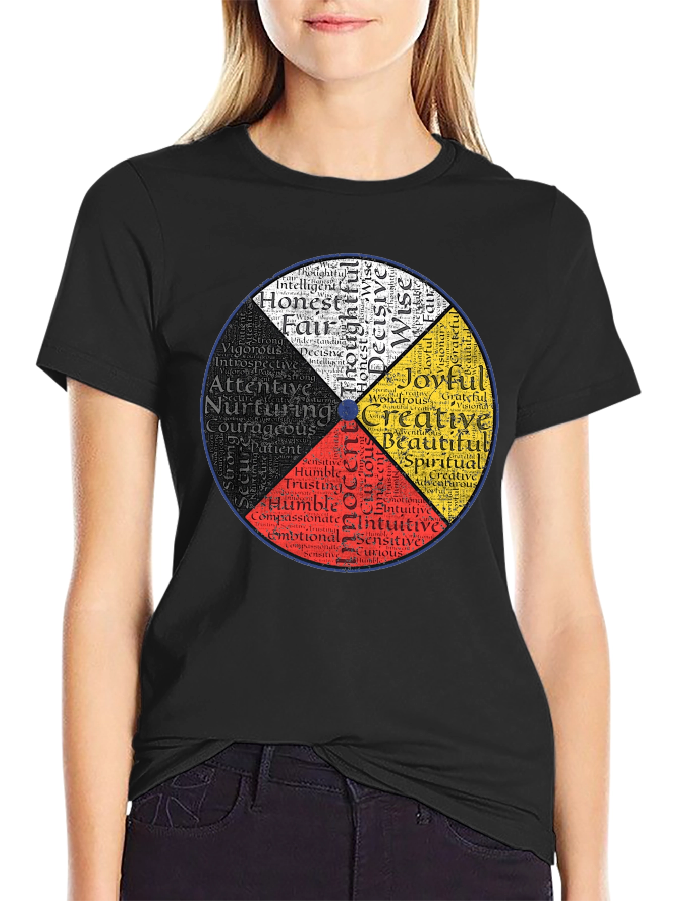 Black Medicine Wheel Black T-Shirt: Indigenous Wisdom Design view 2