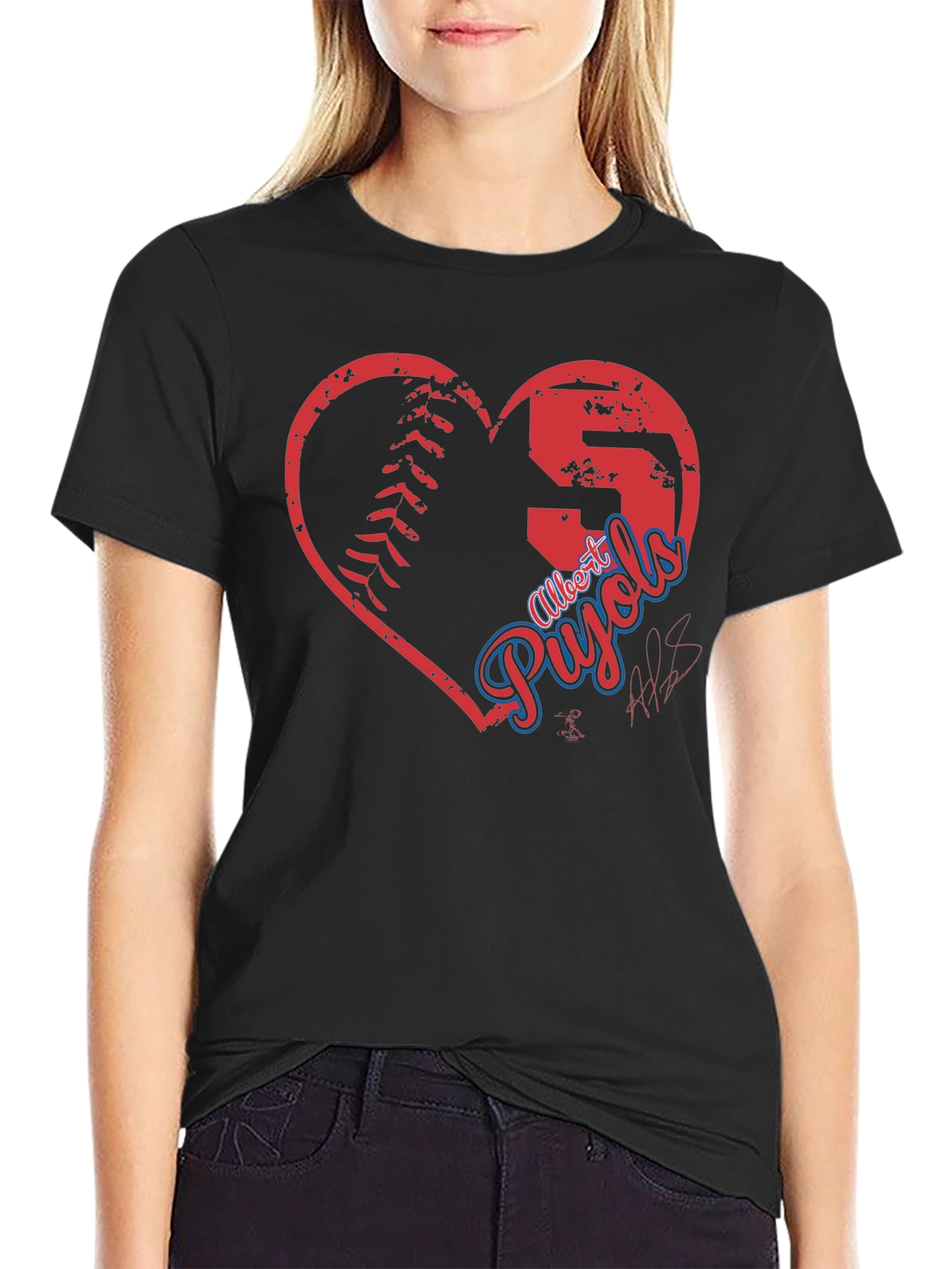 Black Albert Pujols Baseball Heart T-Shirt view 2