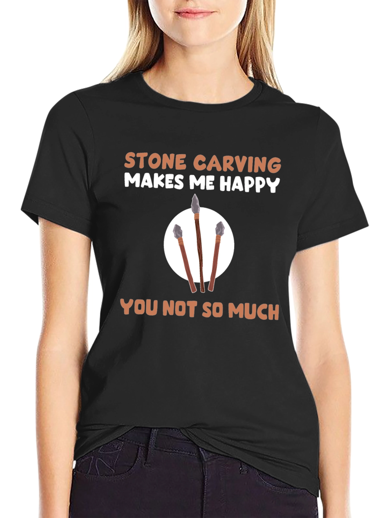 Black Stone Carving Makes Me Happy T-Shirt view 2