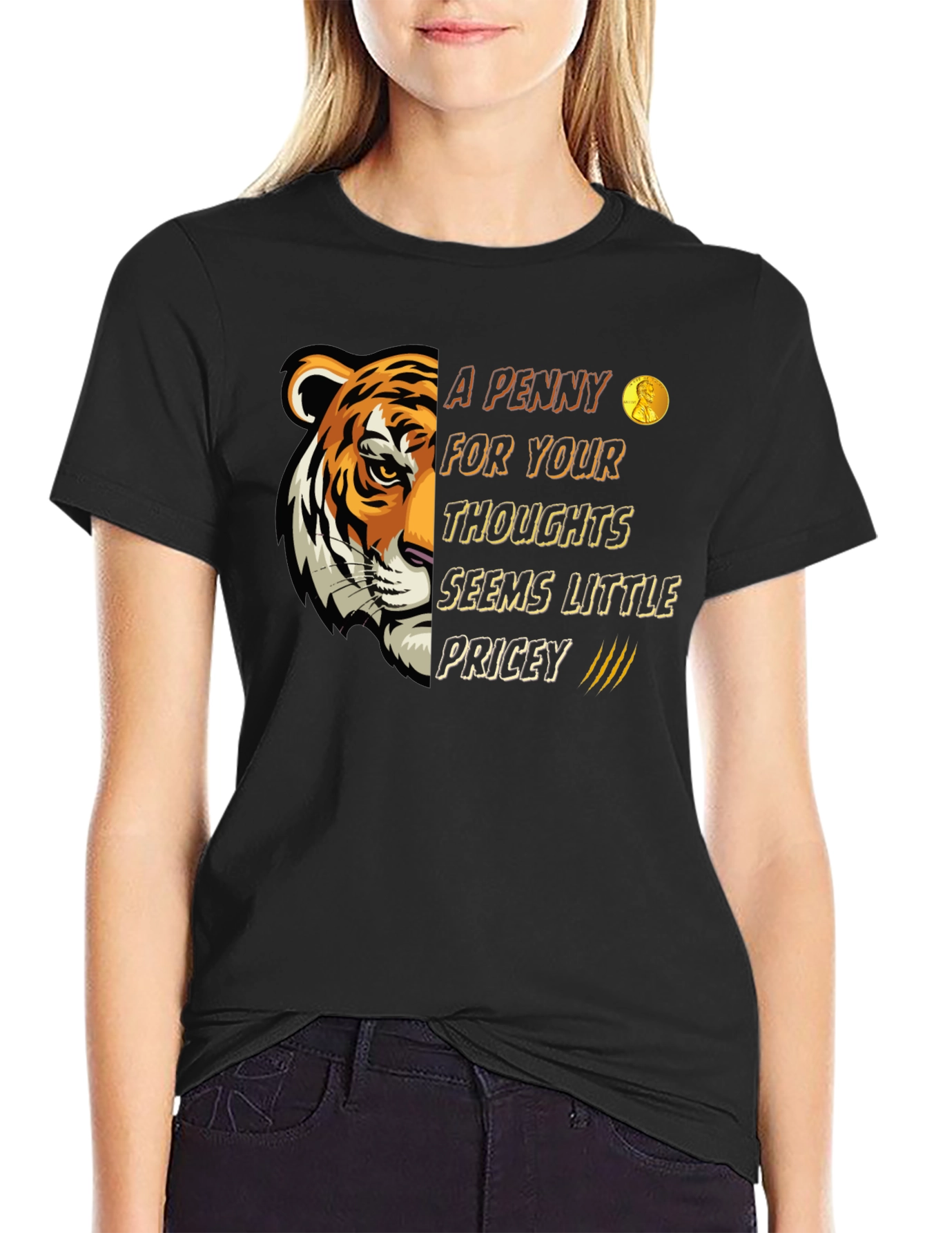 Black A Penny For Your Thoughts Tiger Graphic T-Shirt view 2