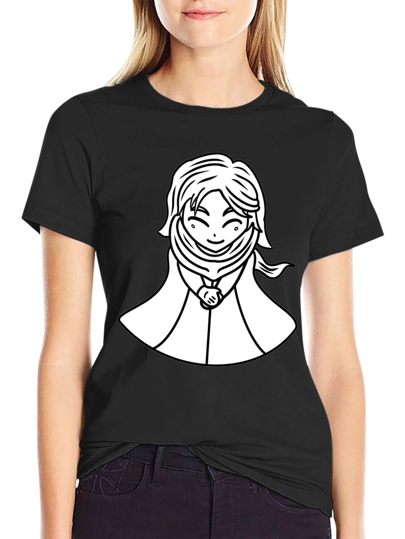 Black Anime Style Graphic Tee - Black Cotton T-Shirt view 2
