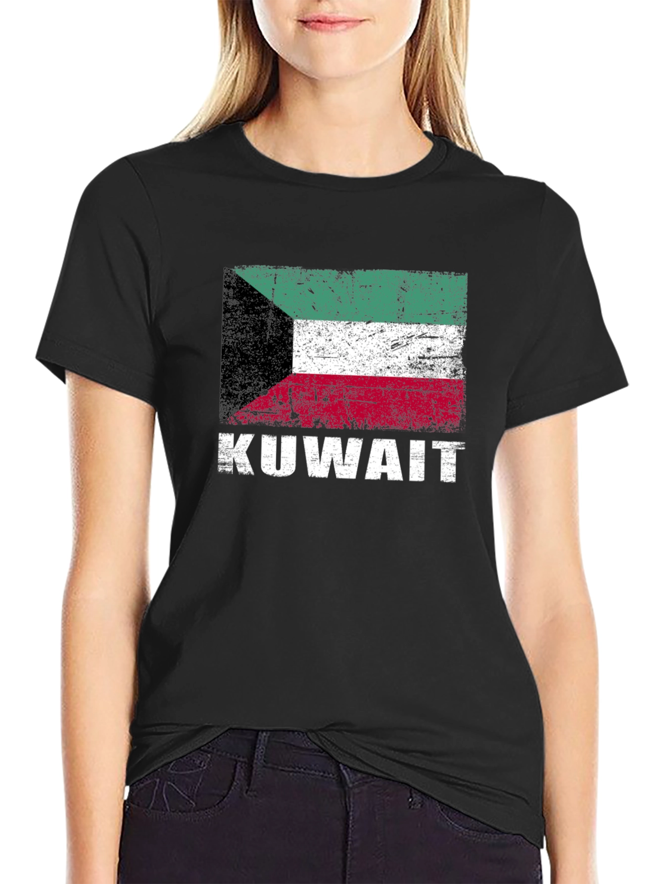 Black Kuwait Flag T-Shirt - Distressed Look view 2