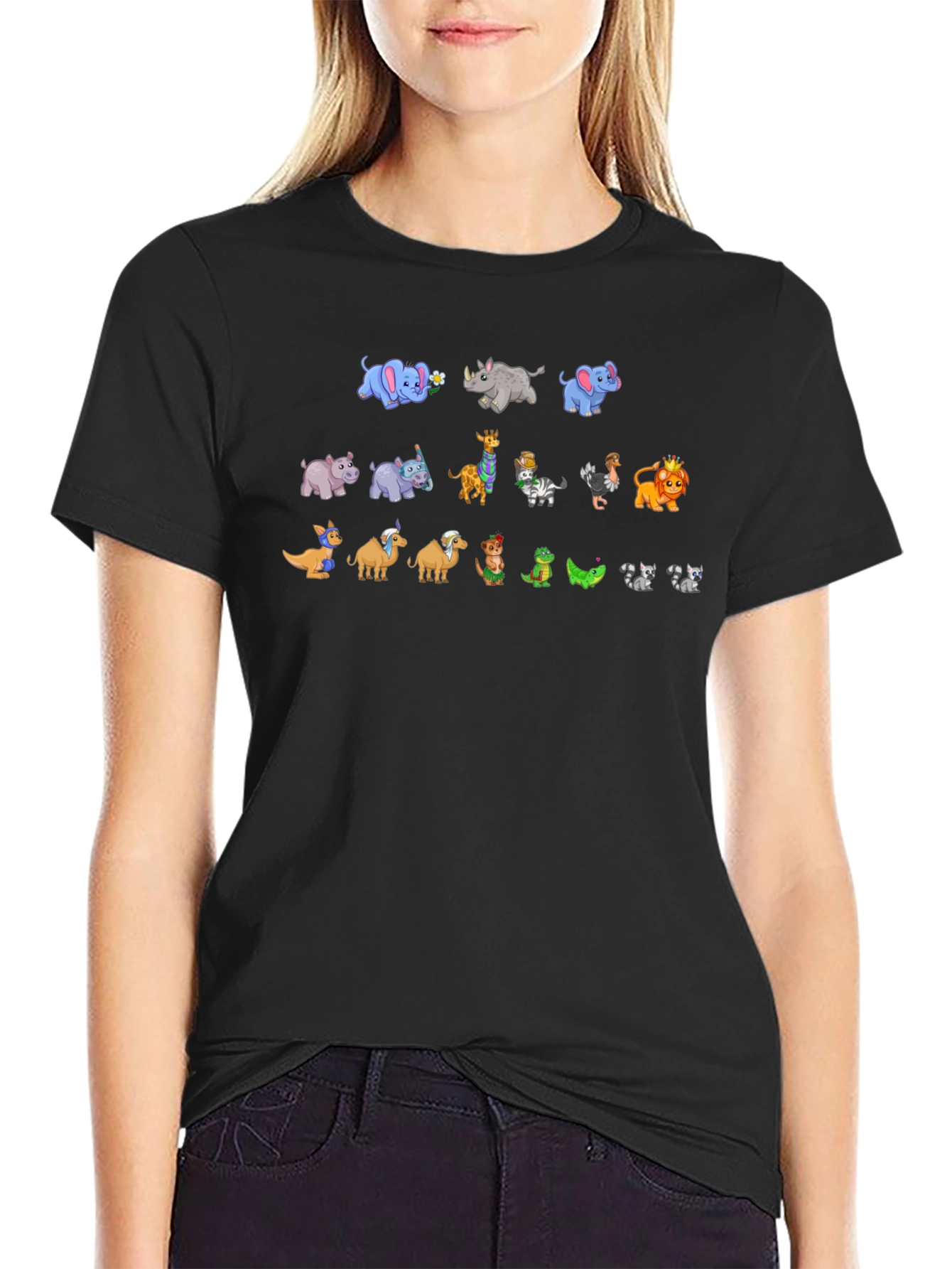 Black Cartoon Animals T-Shirt view 2