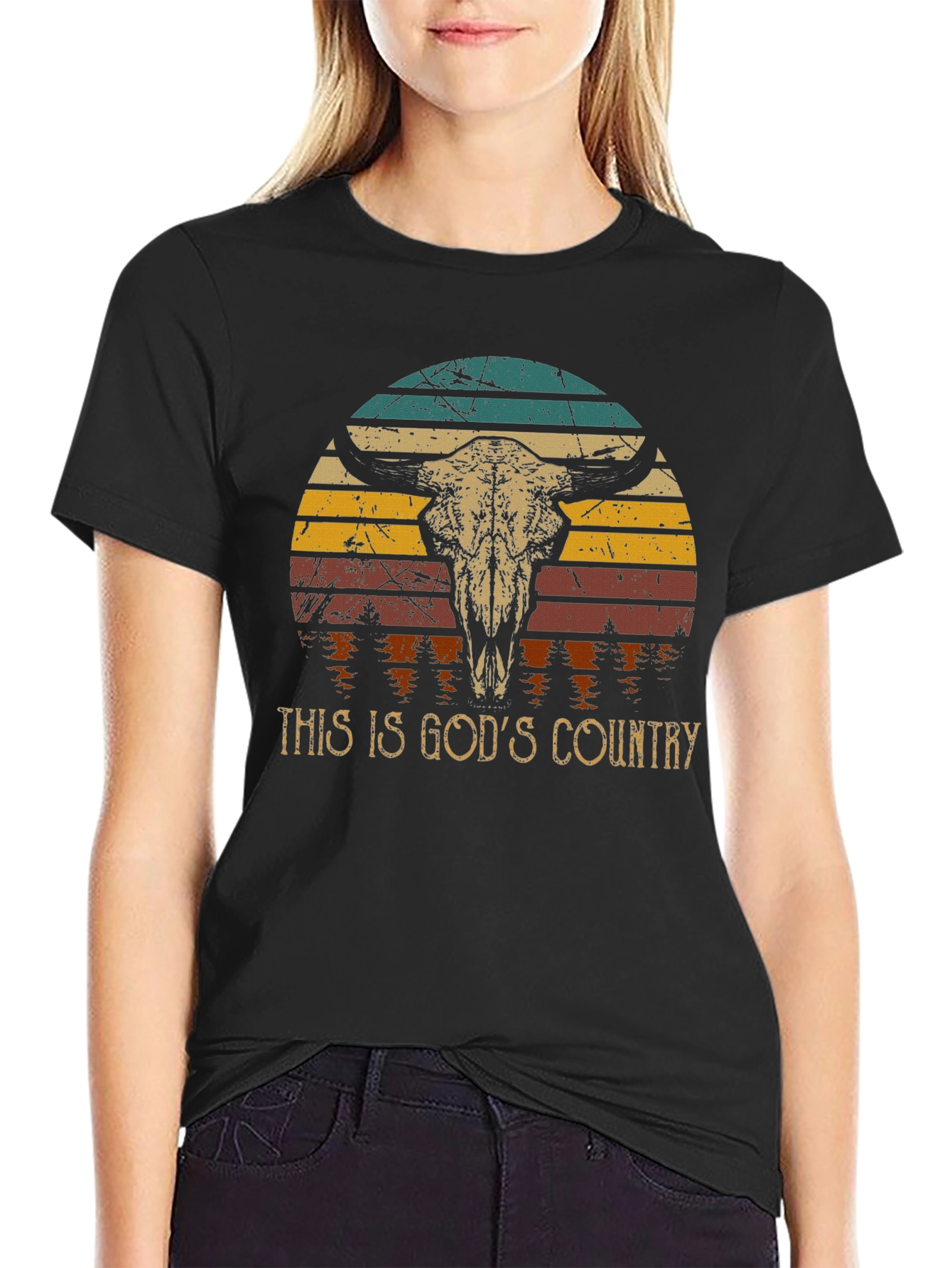 Black God's Country Bull Skull Graphic Tee view 2