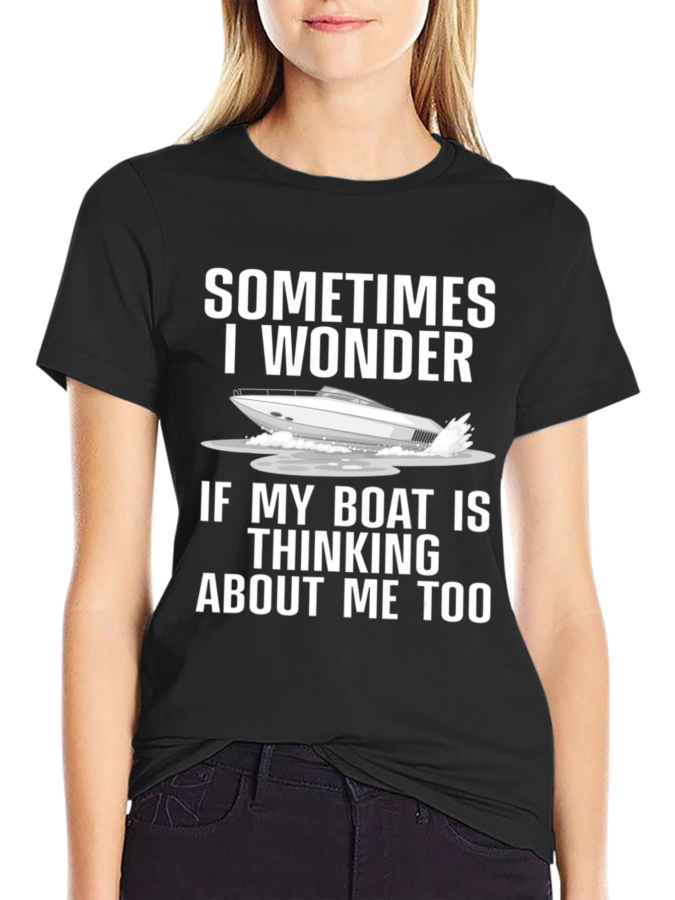 Black Funny Boat Lover T-Shirt - Sometimes I Wonder view 2