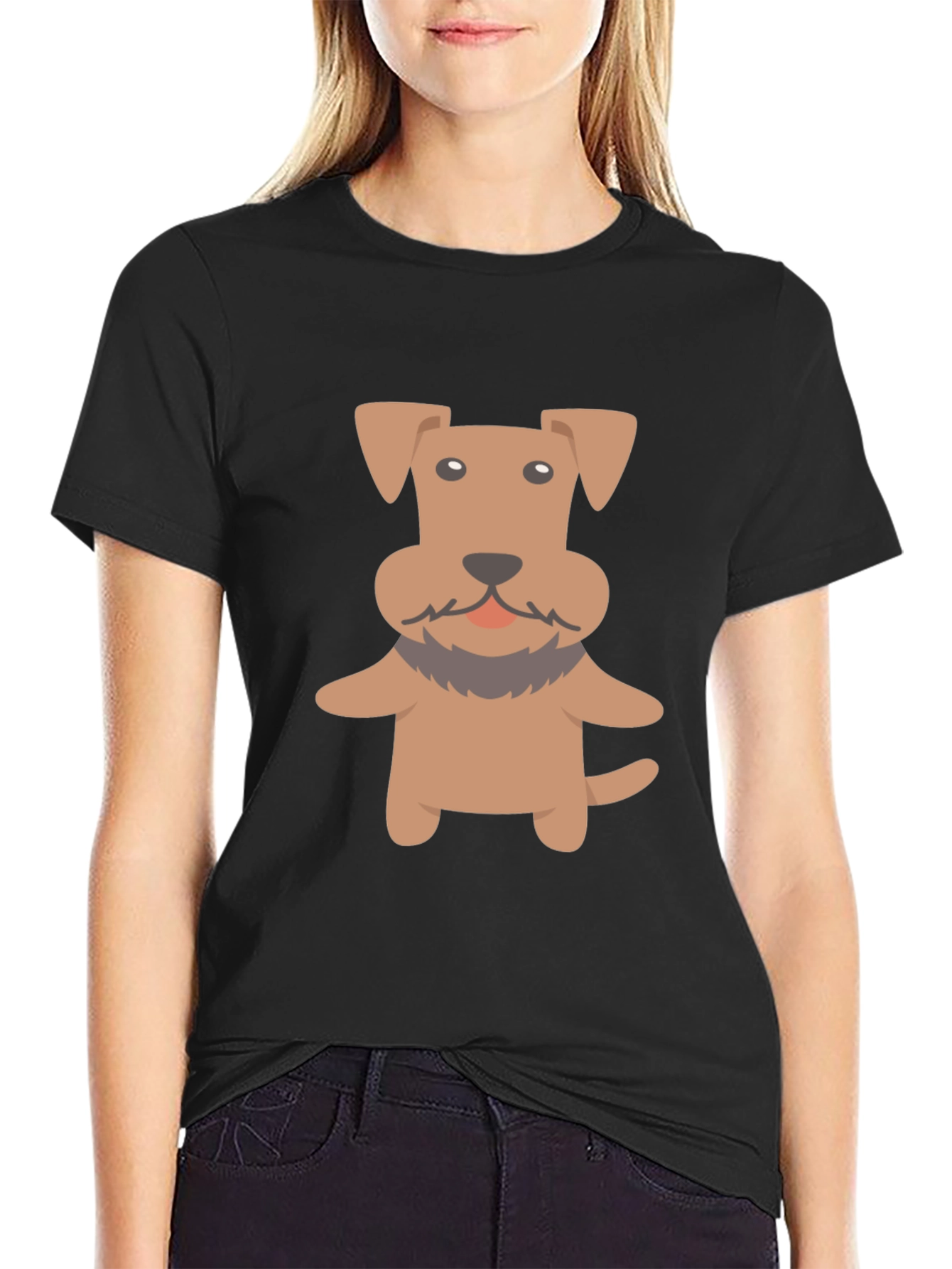 Black Cartoon Dog Graphic T-Shirt - Black Cotton Tee view 2