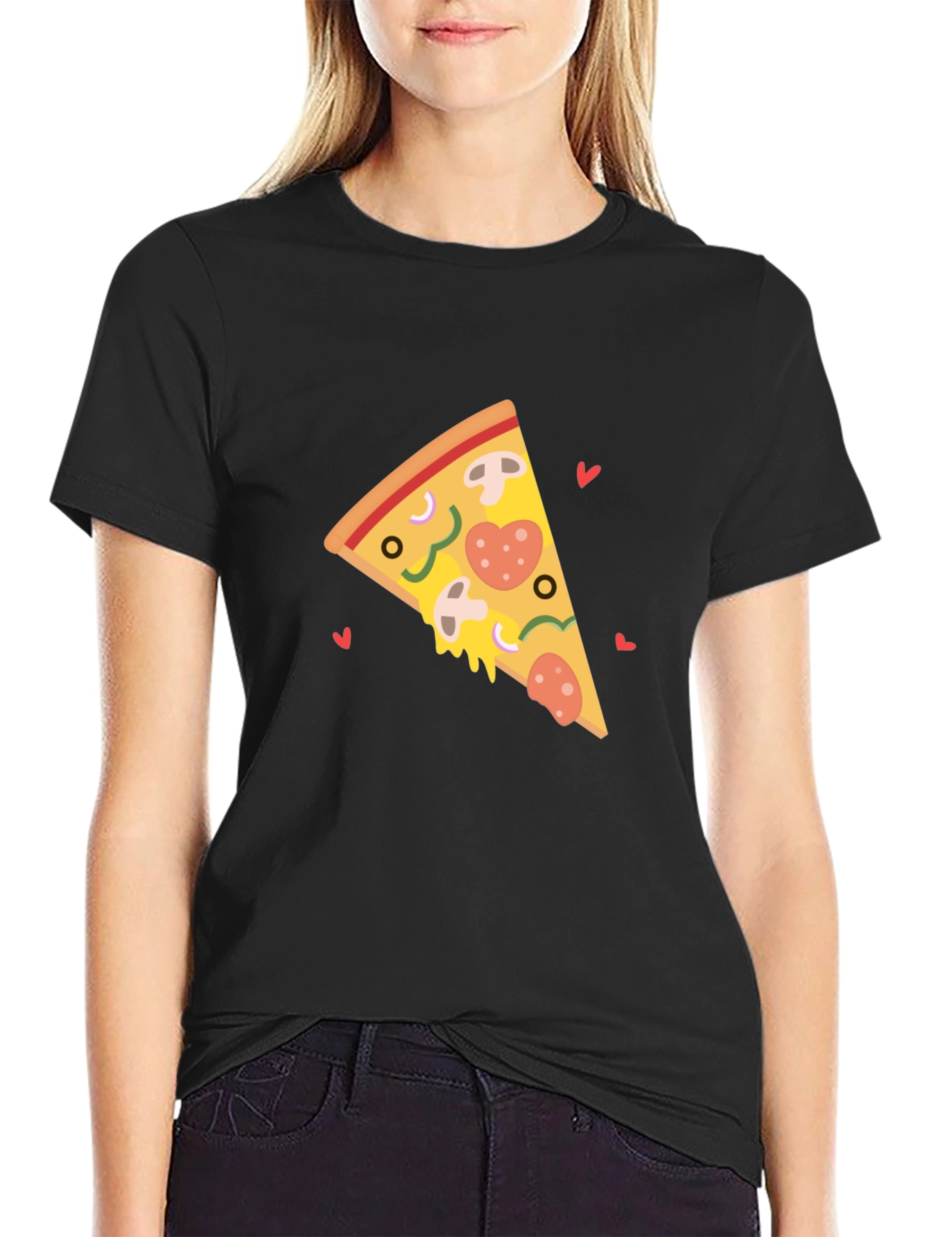 Black Pizza Slice Heart Black T-Shirt view 2
