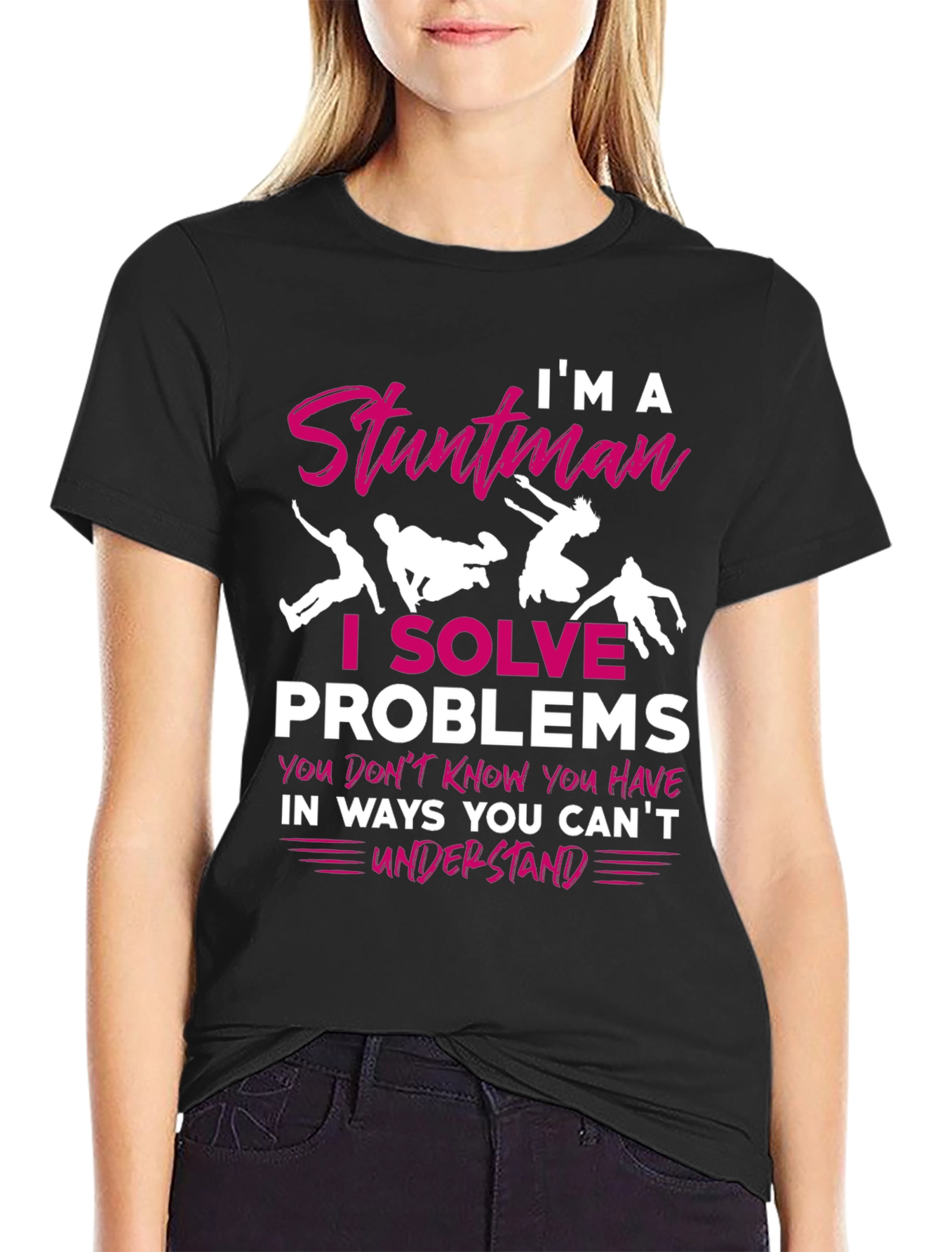 Black Stuntman T-Shirt: I Solve Problems view 2