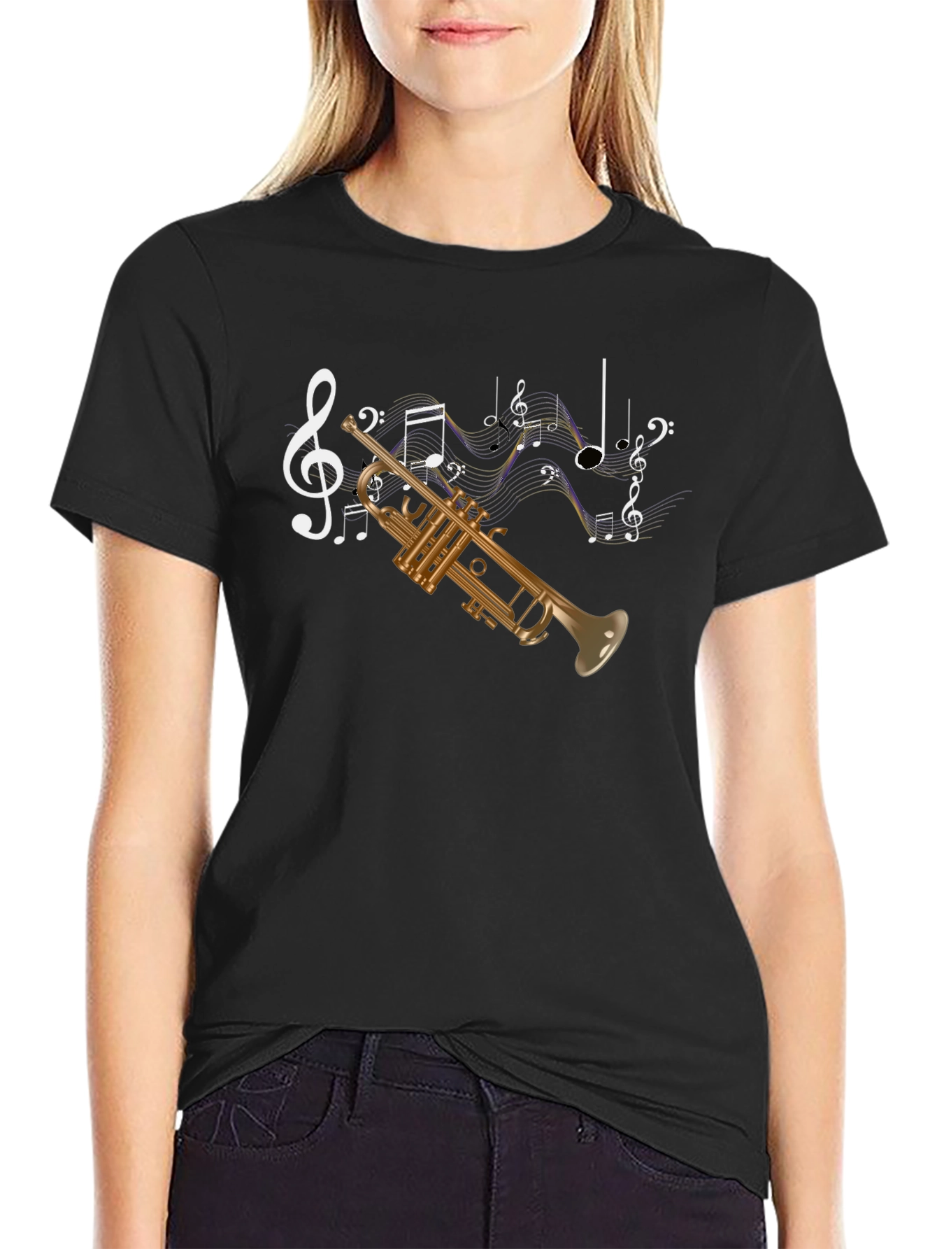 Black Trumpet & Music Note Graphic Tee view 2
