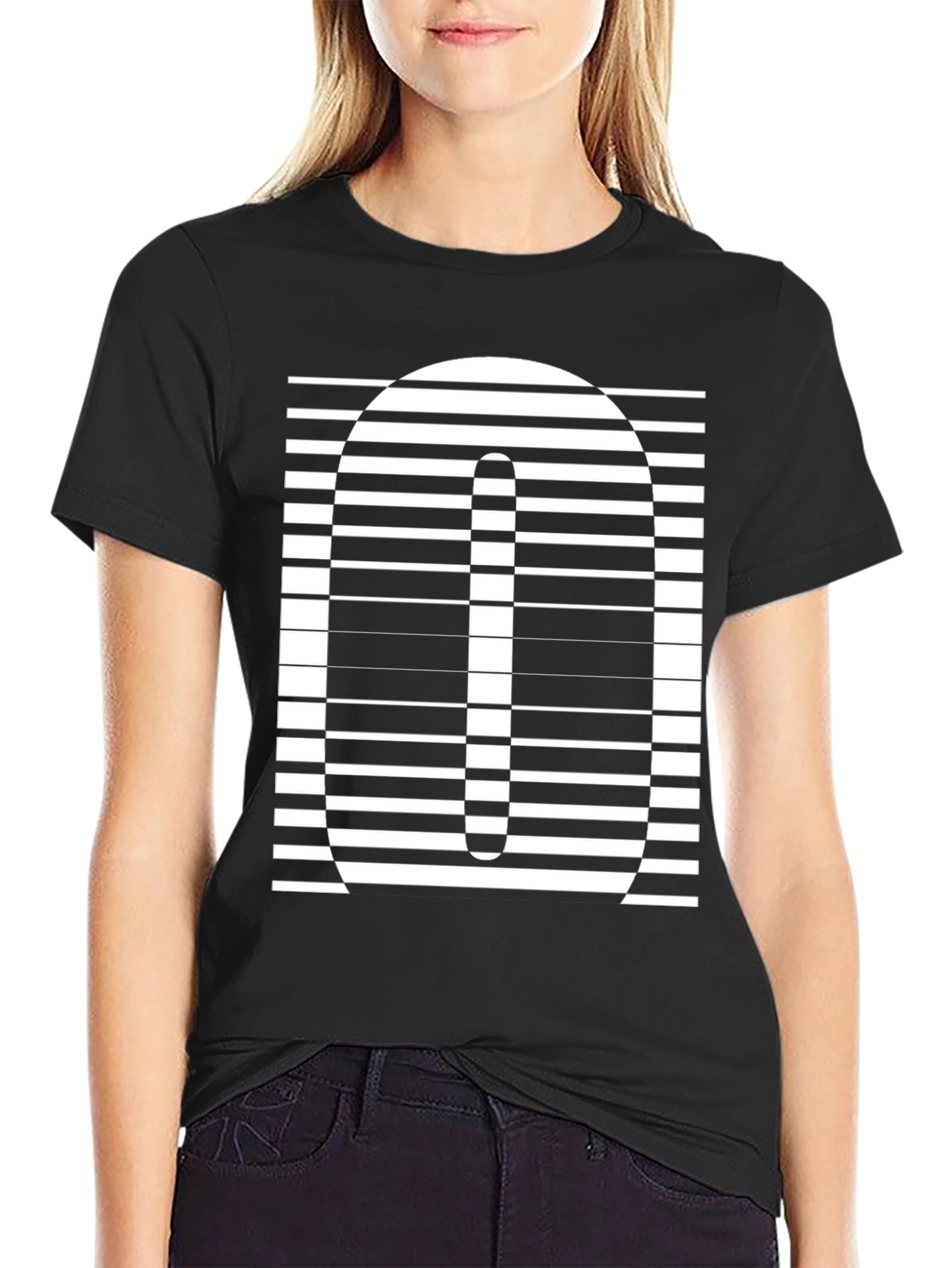 Black Optical Illusion Striped Number T-Shirt view 2