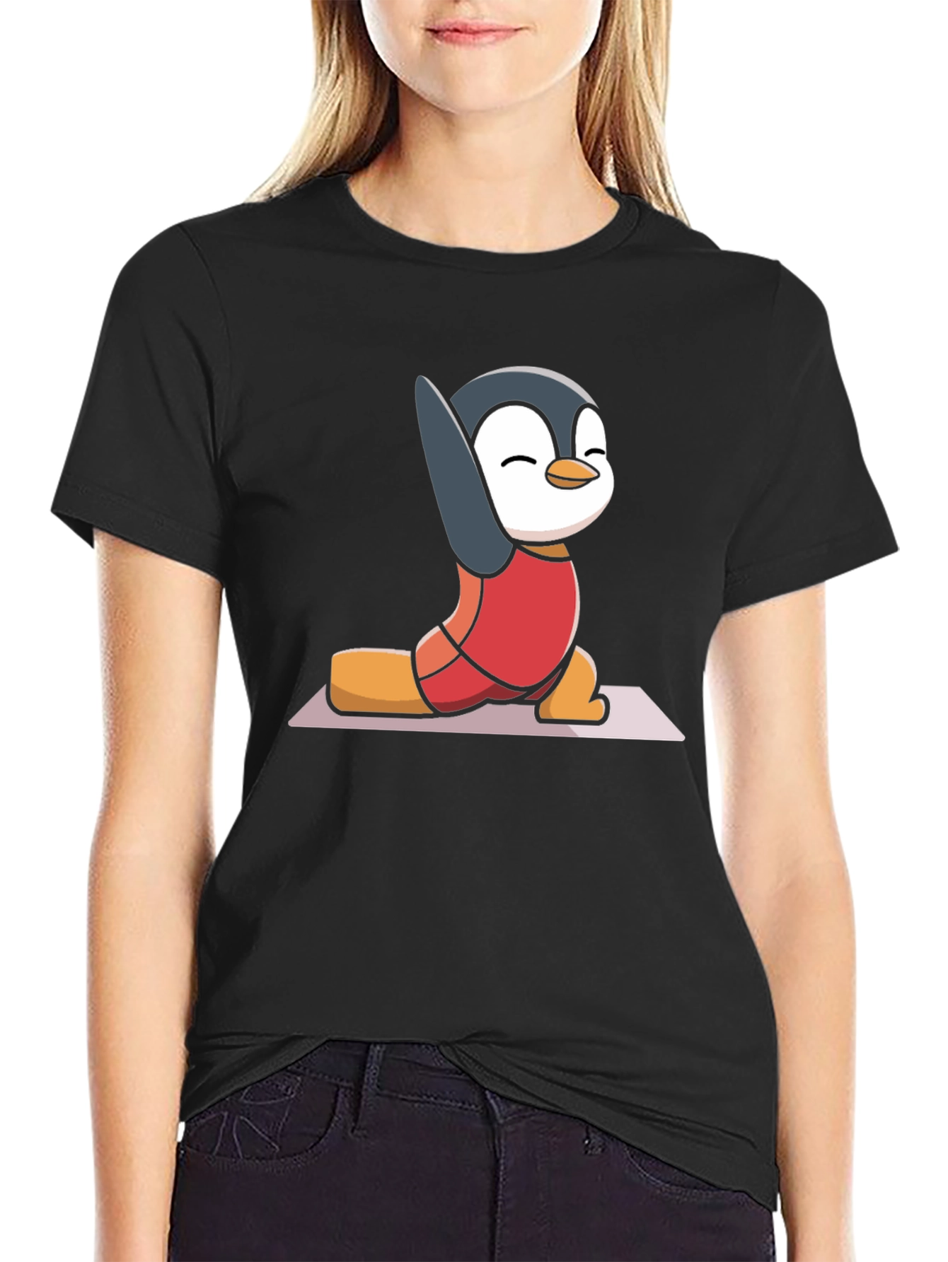 Black Yoga Penguin T-Shirt - Relaxed Fit view 2