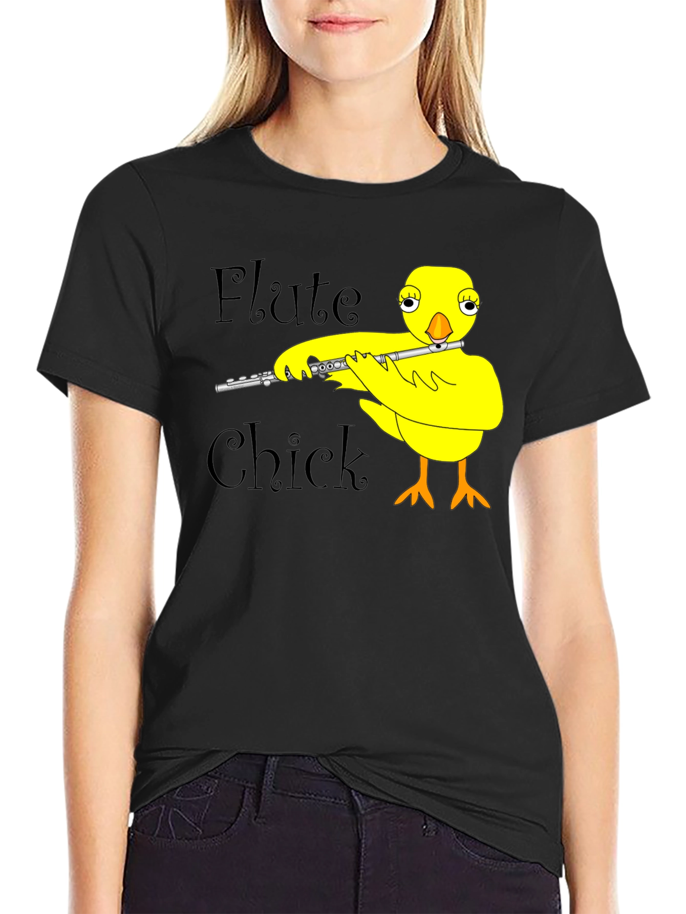Black Flute Chick Black T-Shirt view 2