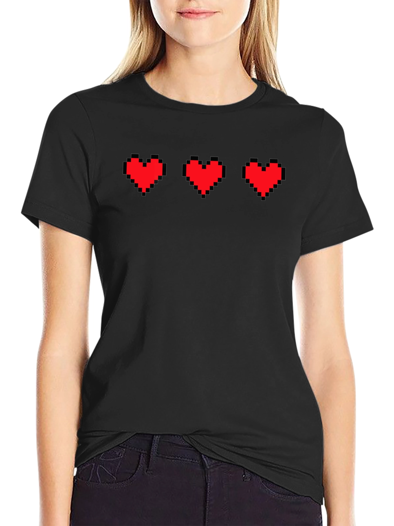 Black Pixel Heart Gamer Tee - Black Graphic T-Shirt view 2