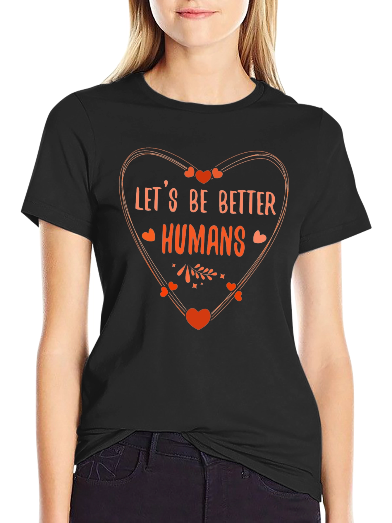 Black Let's Be Better Humans Graphic Tee - Heart Design view 2
