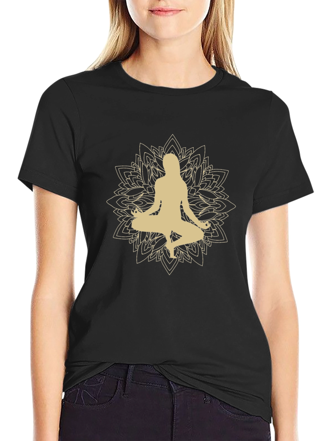 Black Yoga Mandala Graphic T-Shirt view 2
