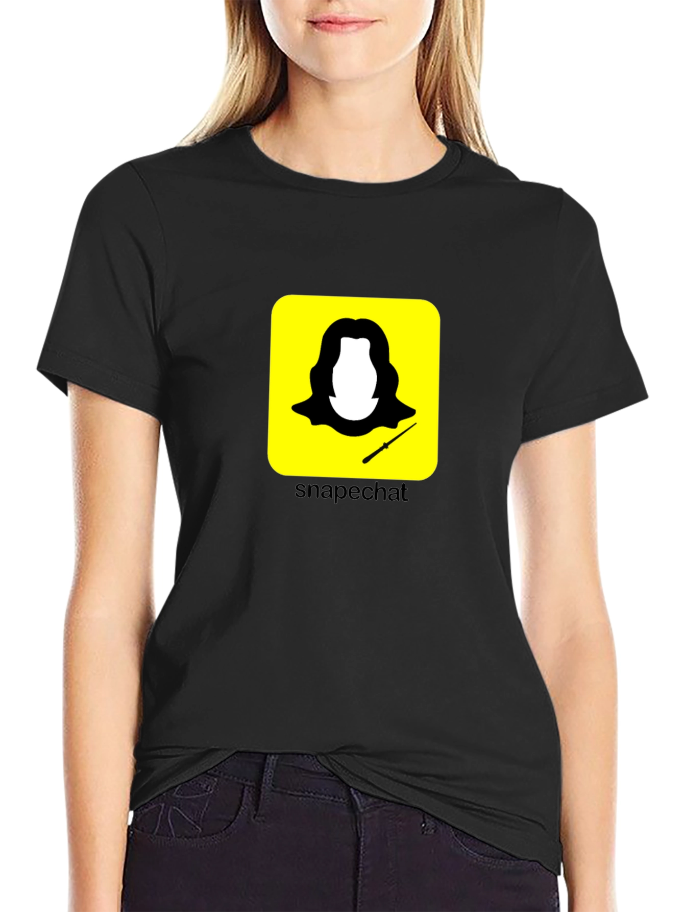 Black Funny Snape Snapchat Black T-Shirt view 2