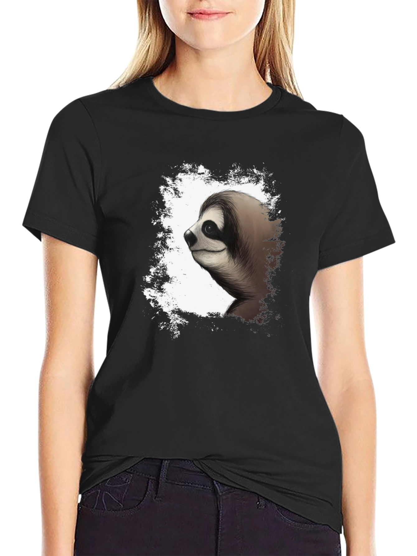 Black Sloth Graphic Tee - Men's Black Cotton T-Shirt view 2