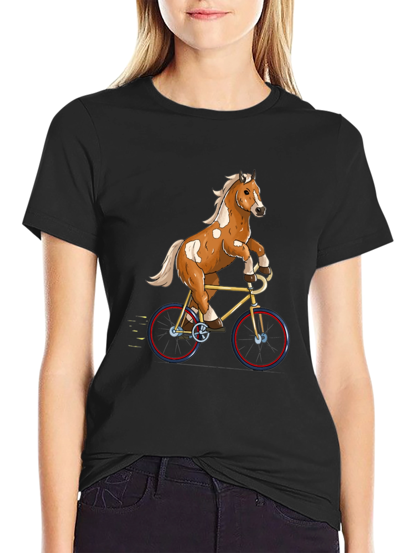 Black Horse Riding Bicycle Graphic Tee view 2
