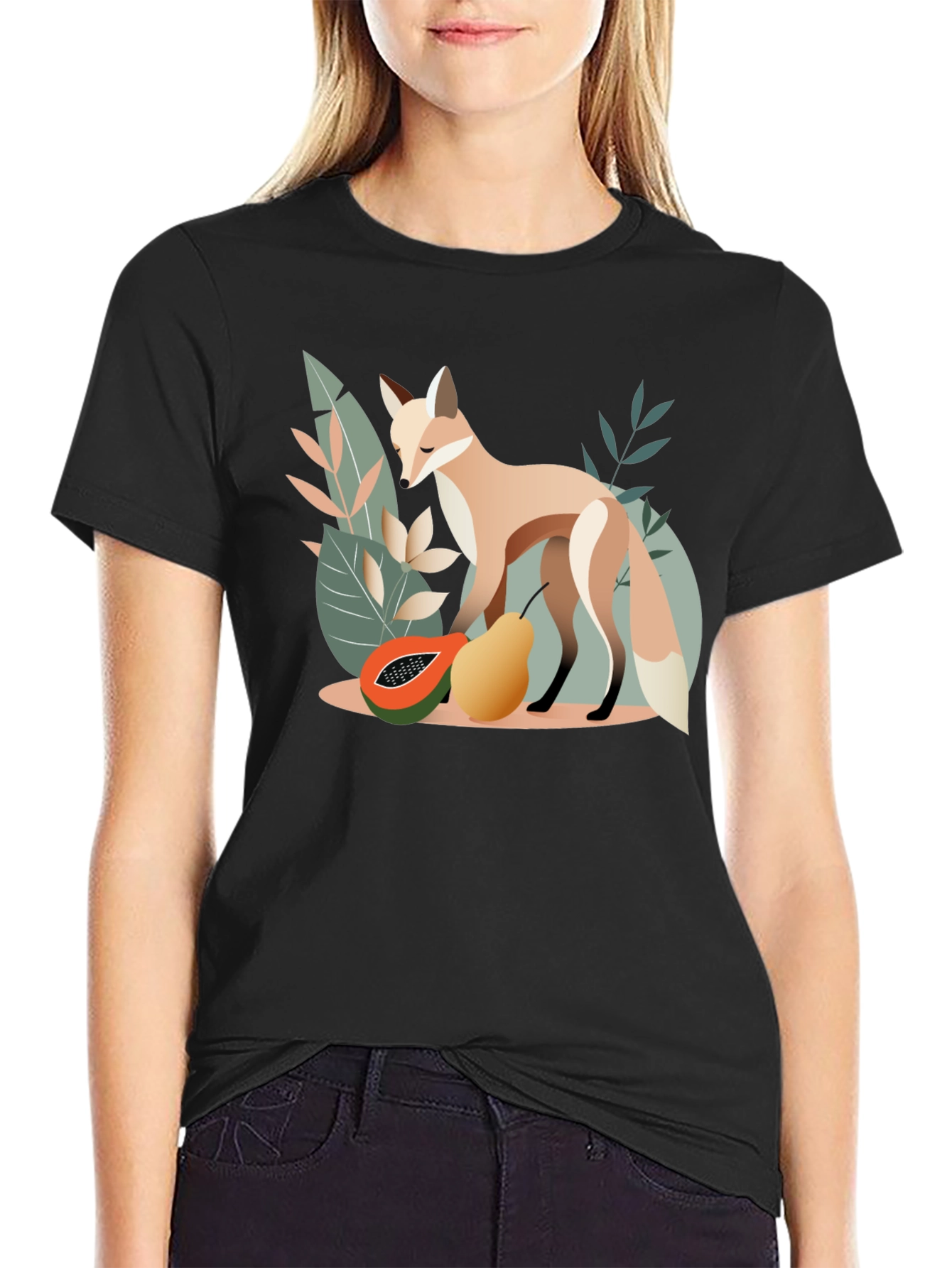 Black Fox and Fruit Graphic Tee view 2
