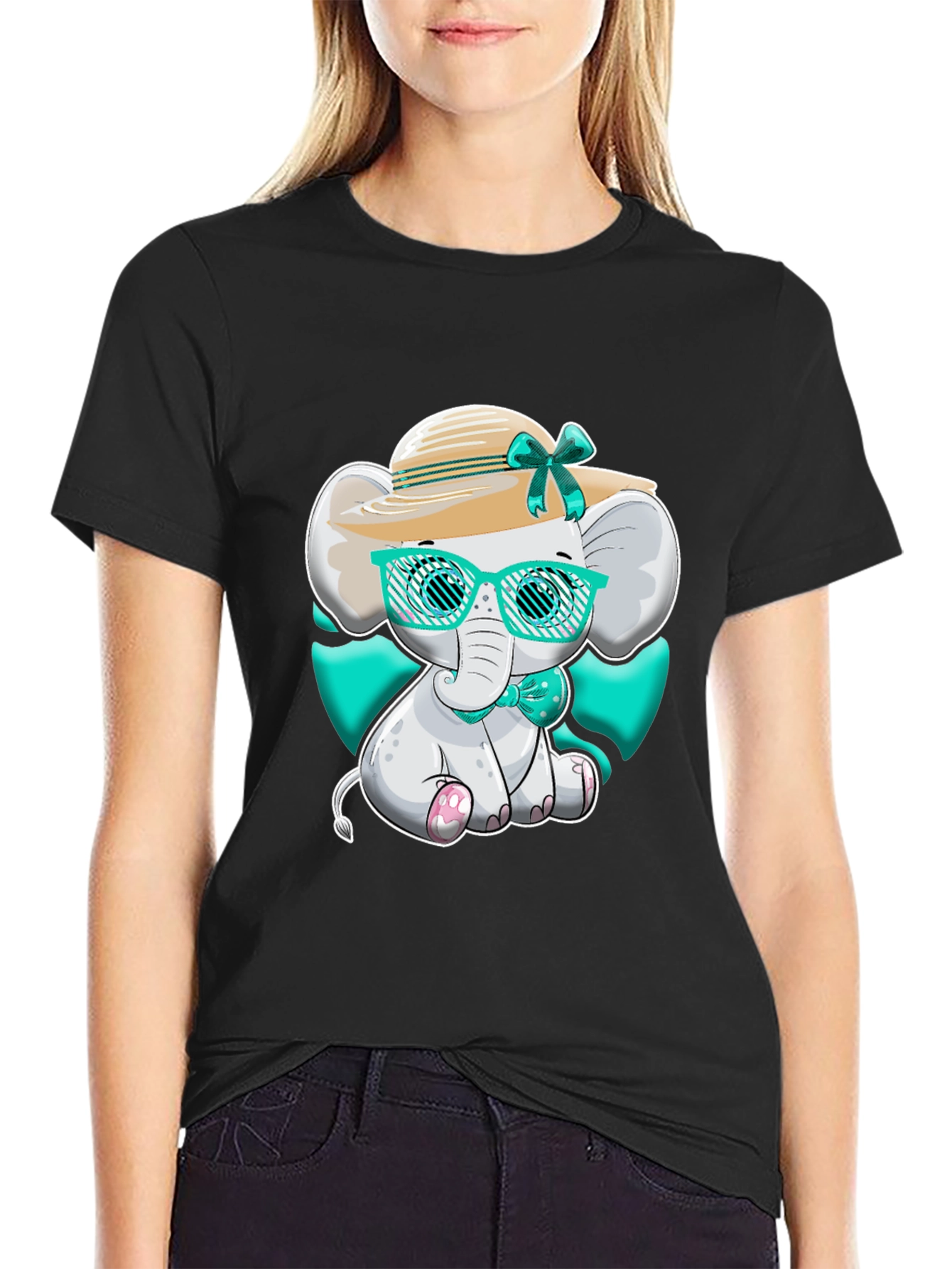 Black Elephant T-Shirt Cute Cartoon Style view 2