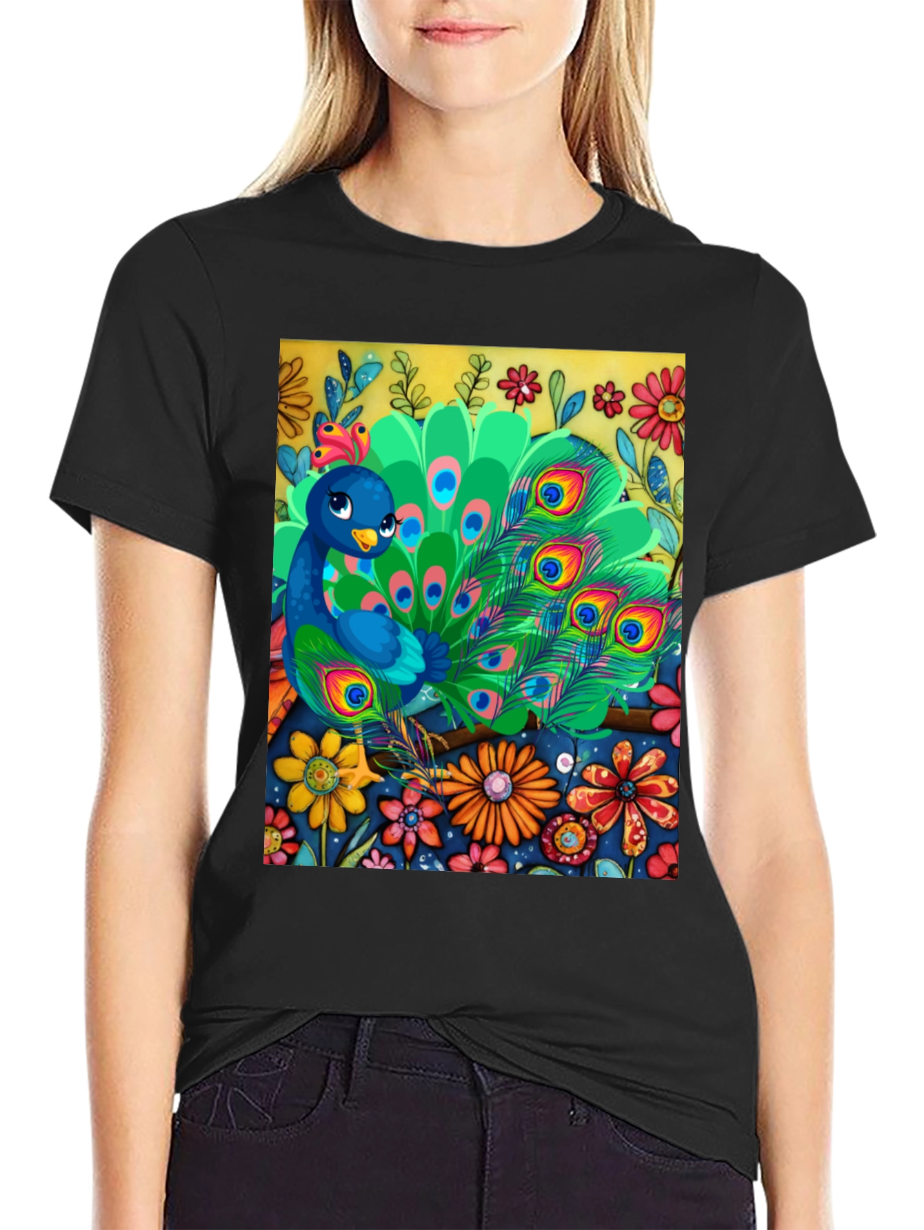 Peacock Floral Graphic Tee - Unique Art Design - 2