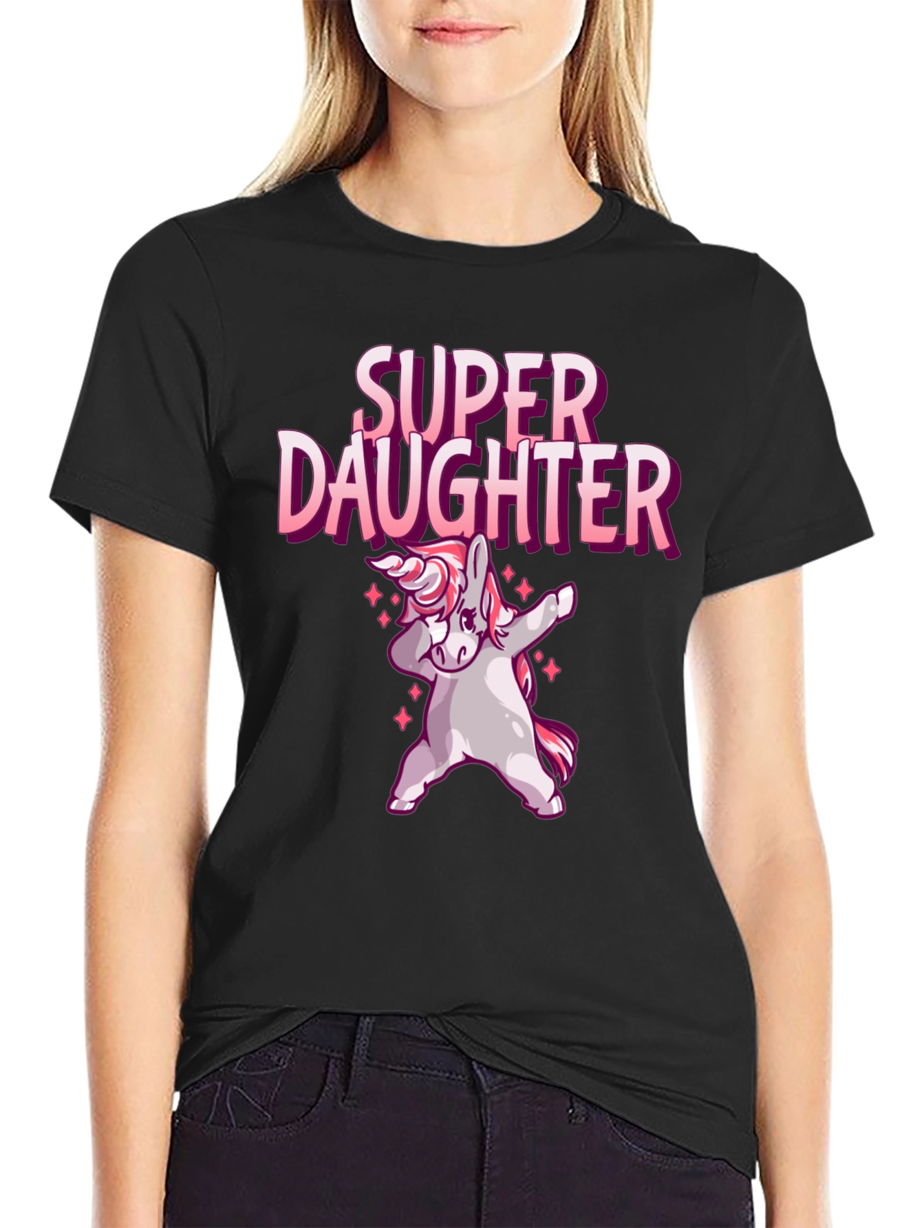 Black Super Daughter Unicorn Dab T-Shirt view 2