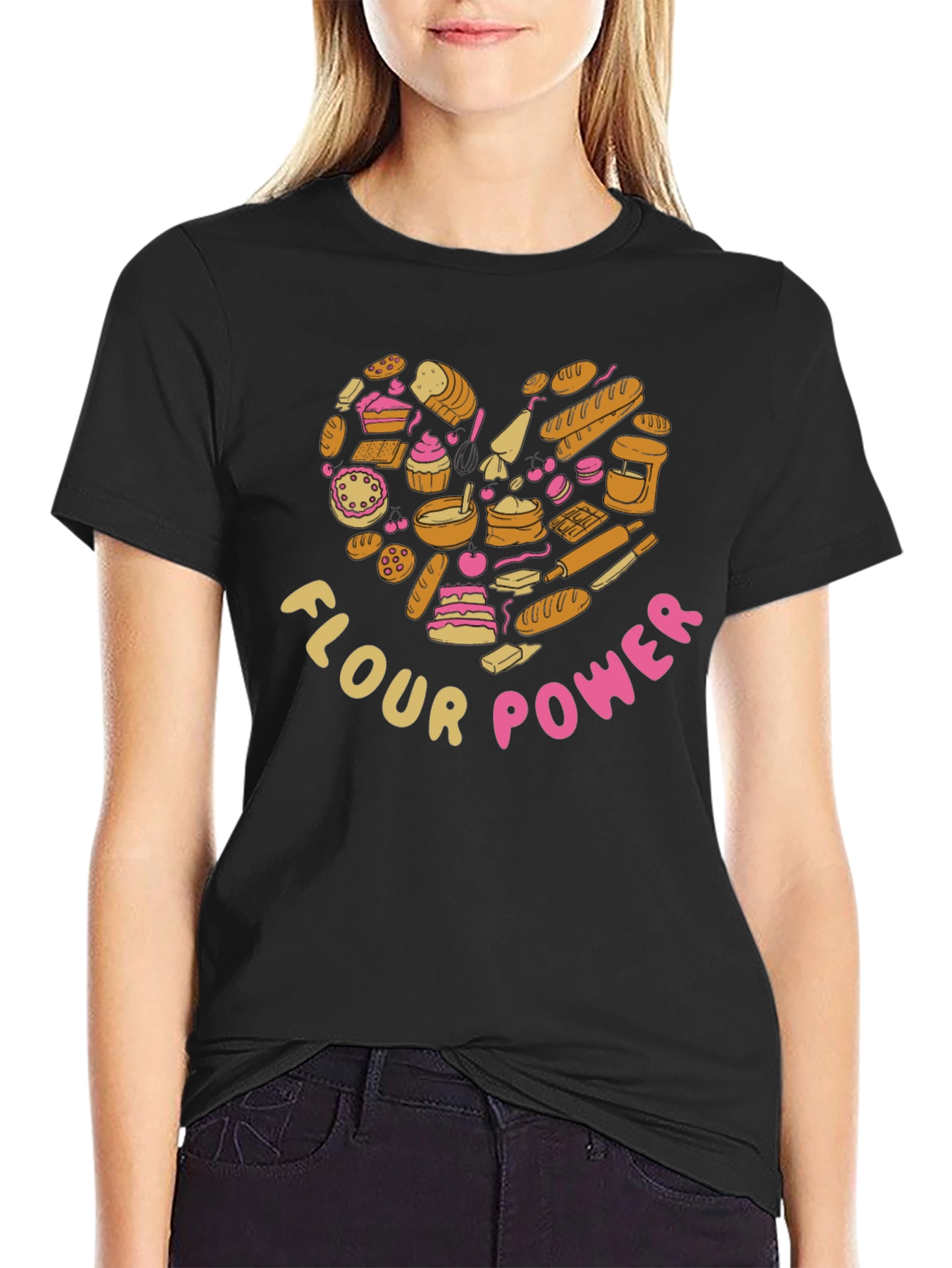 Black Flour Power Baker's Heart Graphic T-Shirt view 2