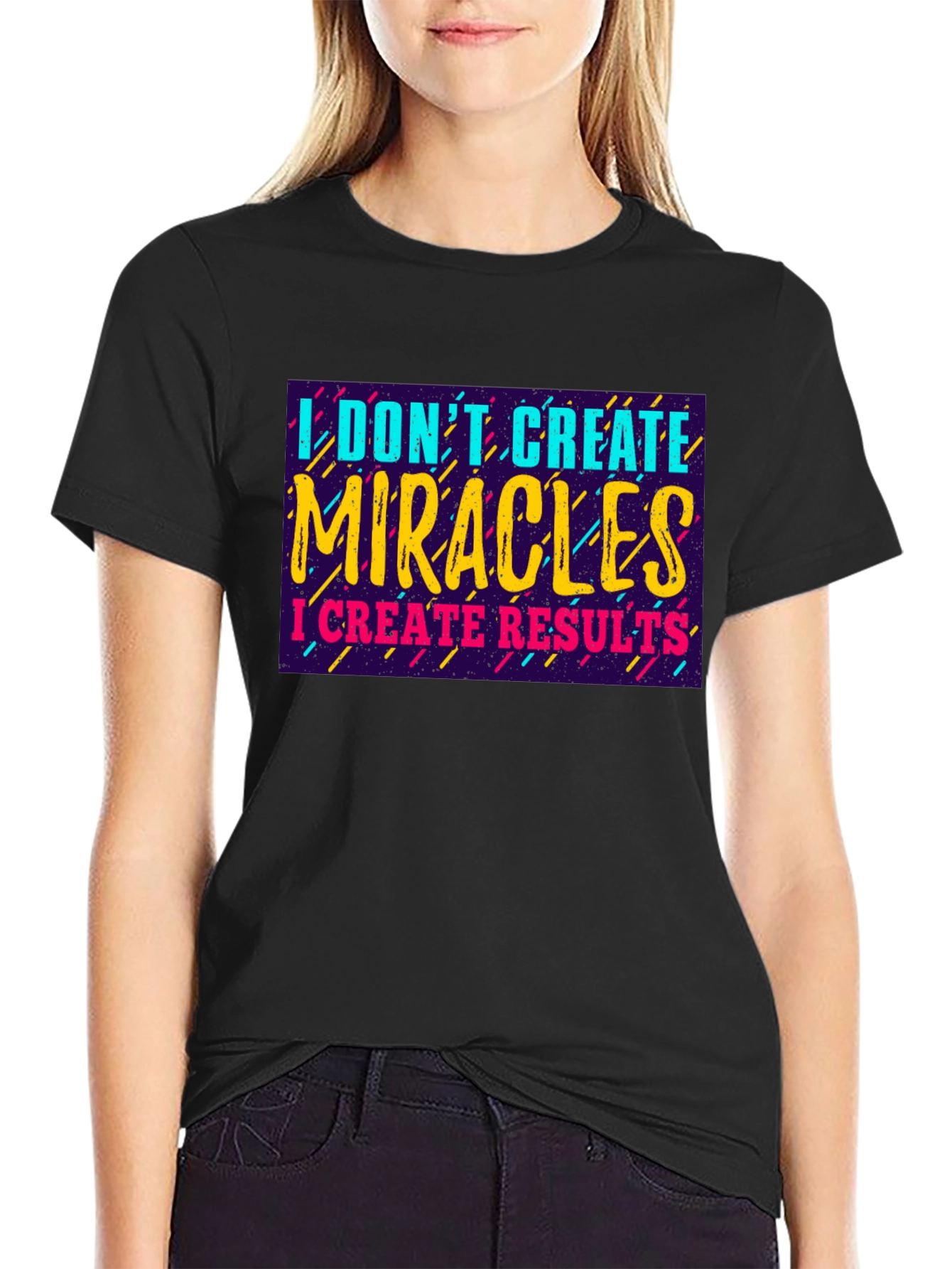 Black I Don't Create Miracles T-Shirt view 2