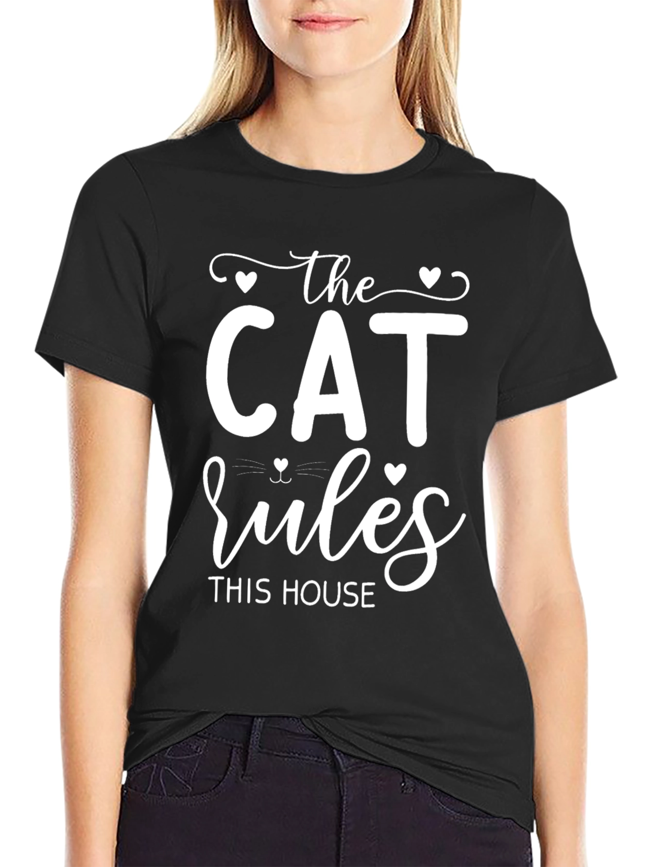 Black The Cat Rules This House T-Shirt view 2