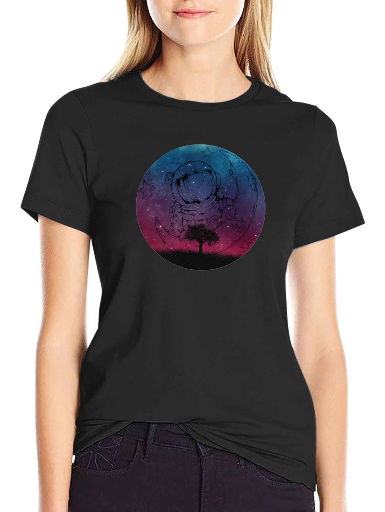 Black Astronaut Moon Graphic Tee - Premium Black T-Shirt view 2