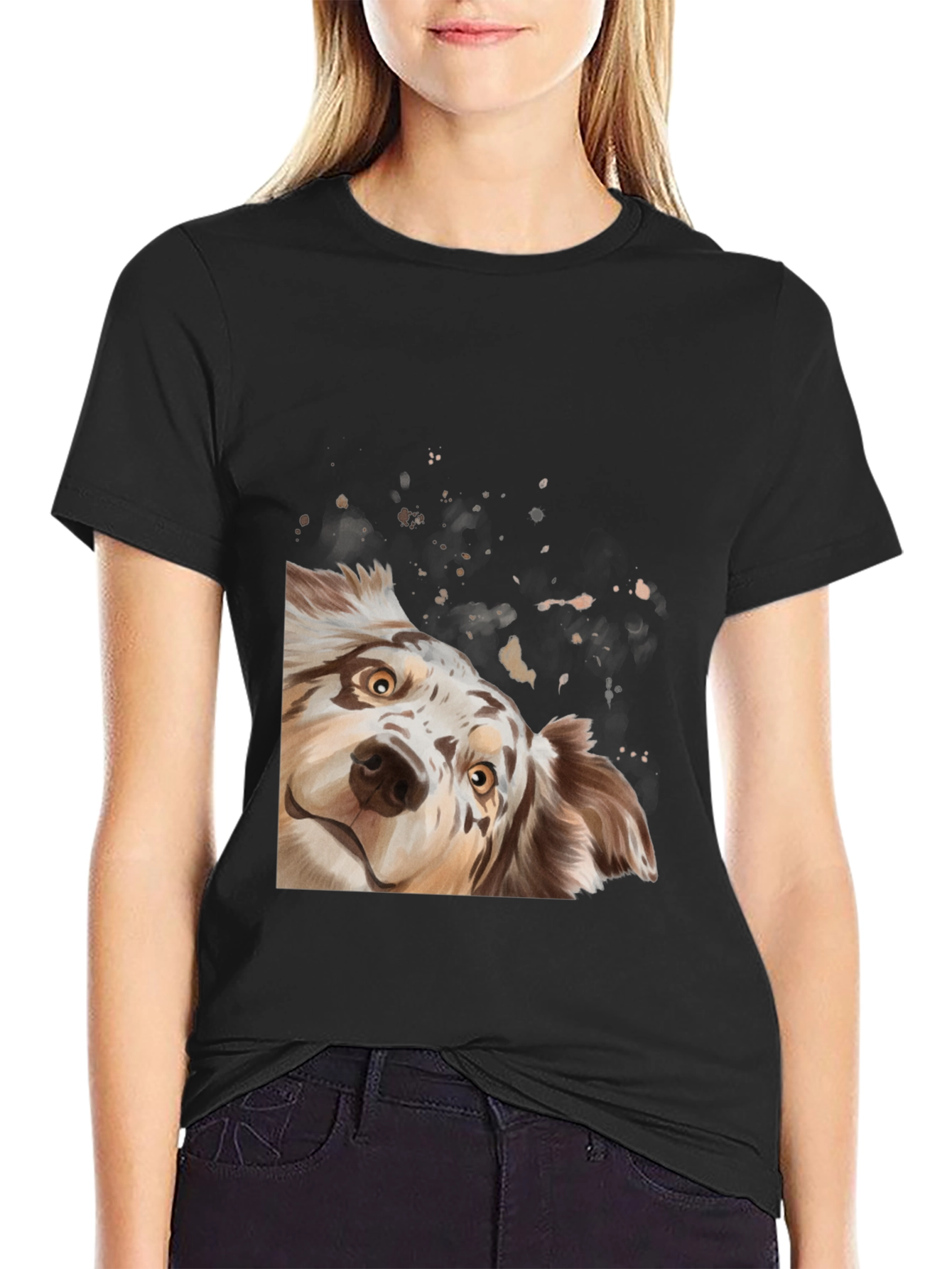 Black Cute Dog Graphic Black T-Shirt view 2