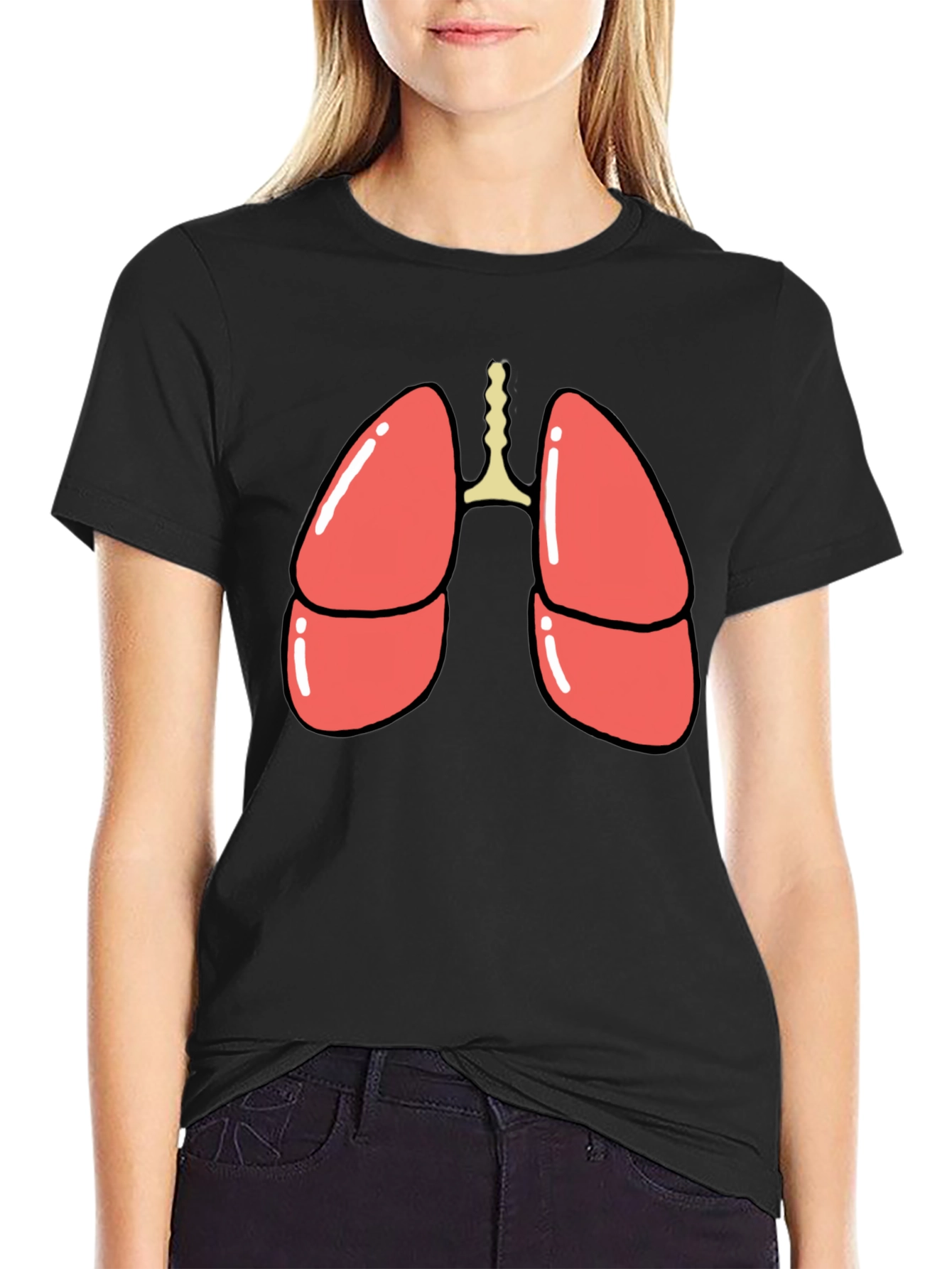 Black Anatomical Lungs Graphic T-Shirt - Black Cotton Blend view 2