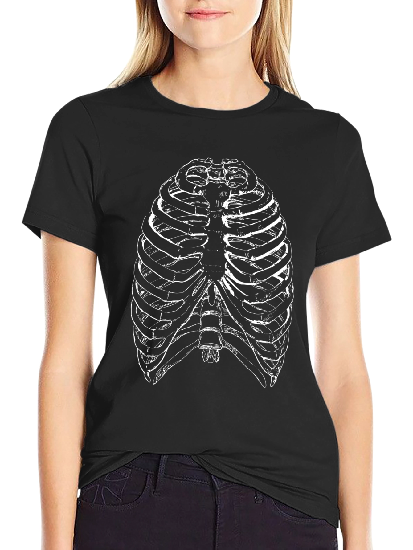 Black Rib Cage Anatomy Graphic Tee - Black Cotton T-Shirt view 2