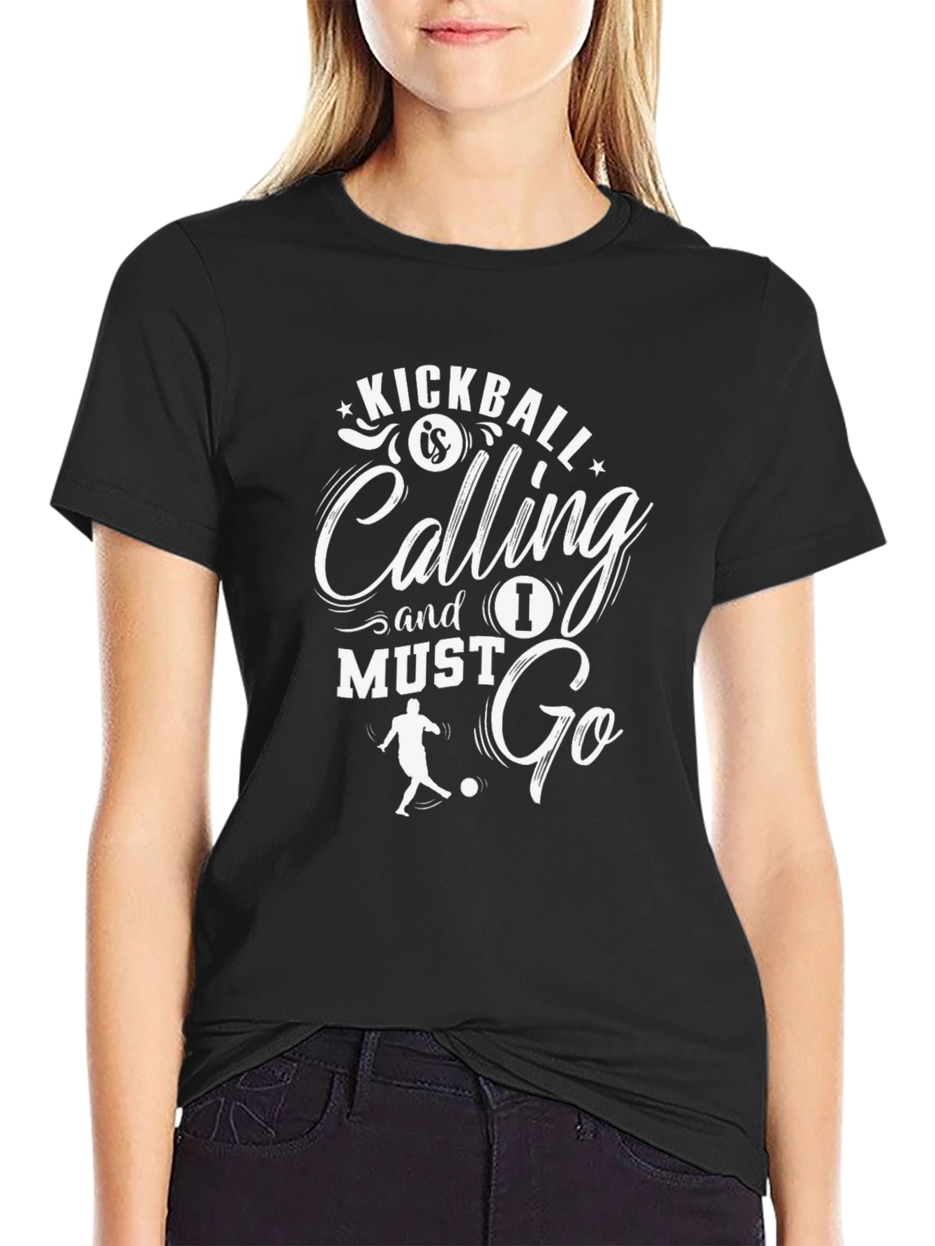 Black Kickball Calling Men's Black Graphic T-Shirt view 2