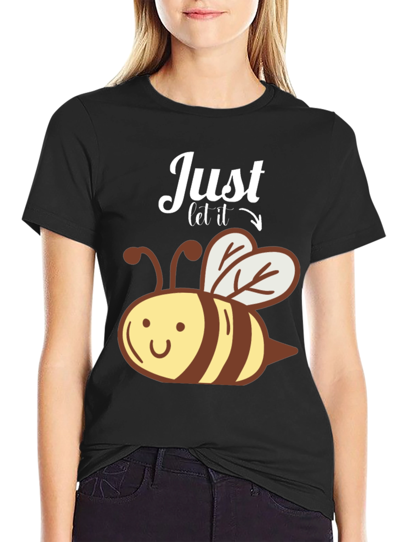 Black Just Let It Bee Funny Graphic T-Shirt view 2