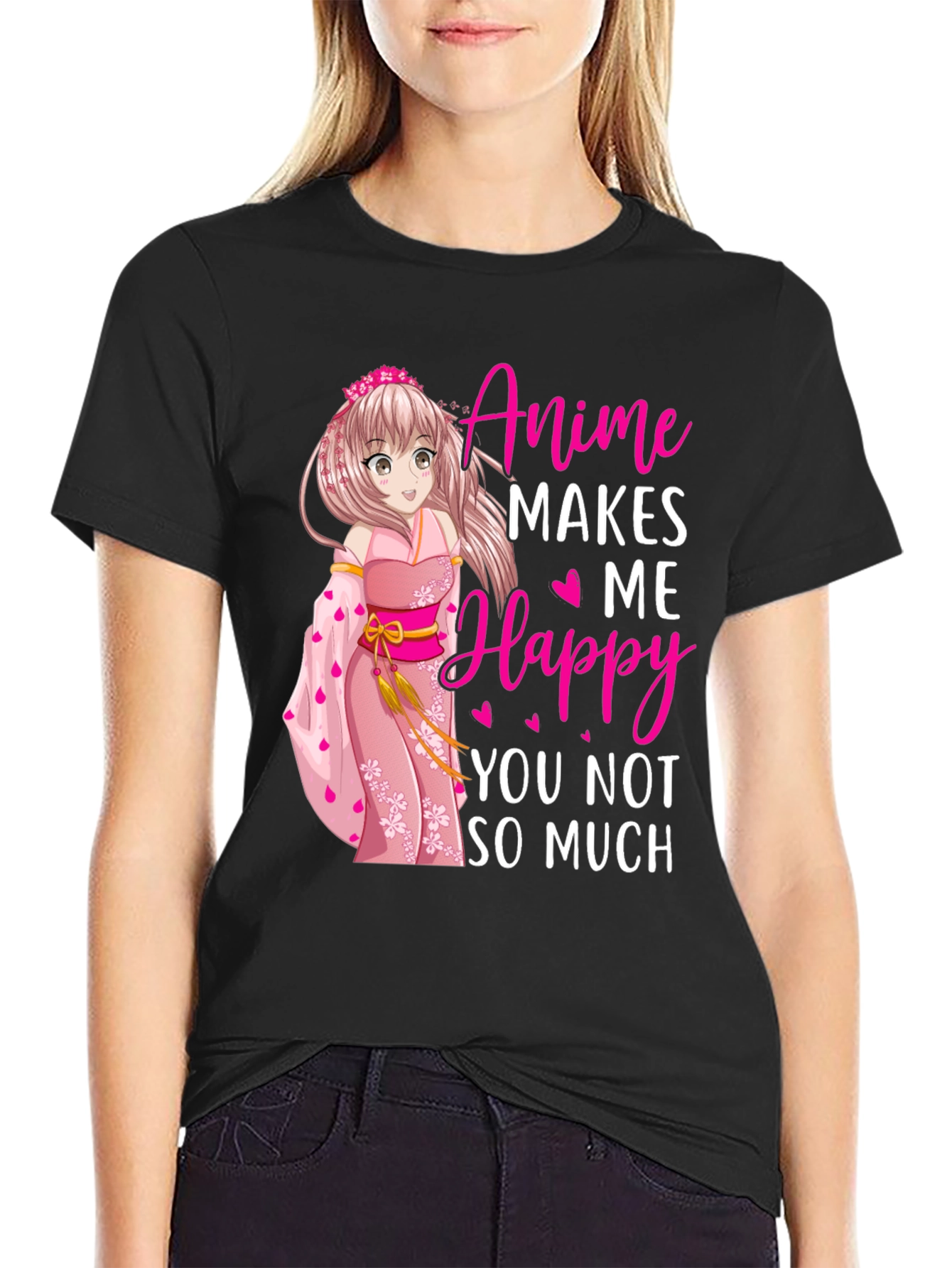Black Anime Makes Me Happy T-Shirt view 2