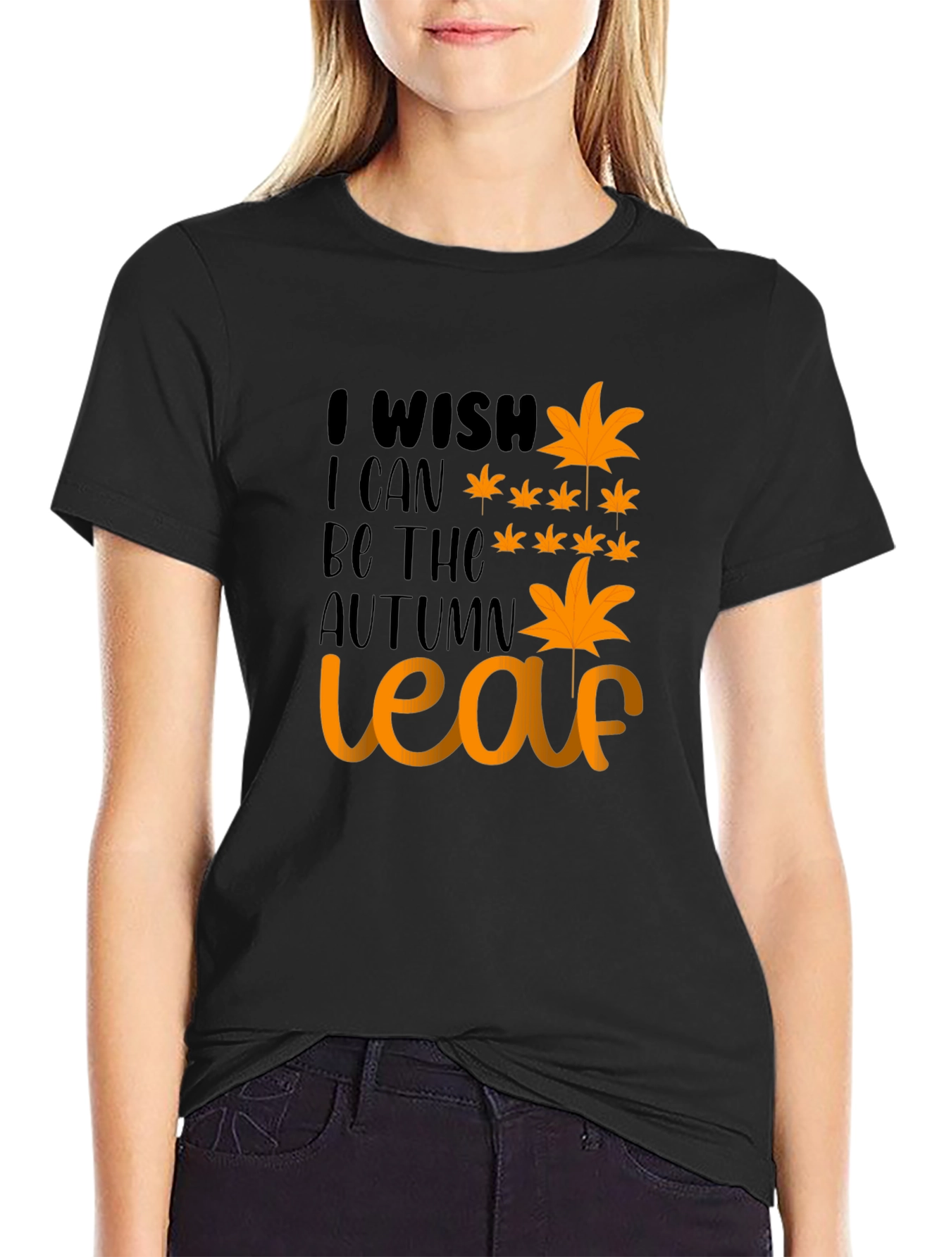 Black Autumn Leaf Wish Graphic Tee - Black view 2