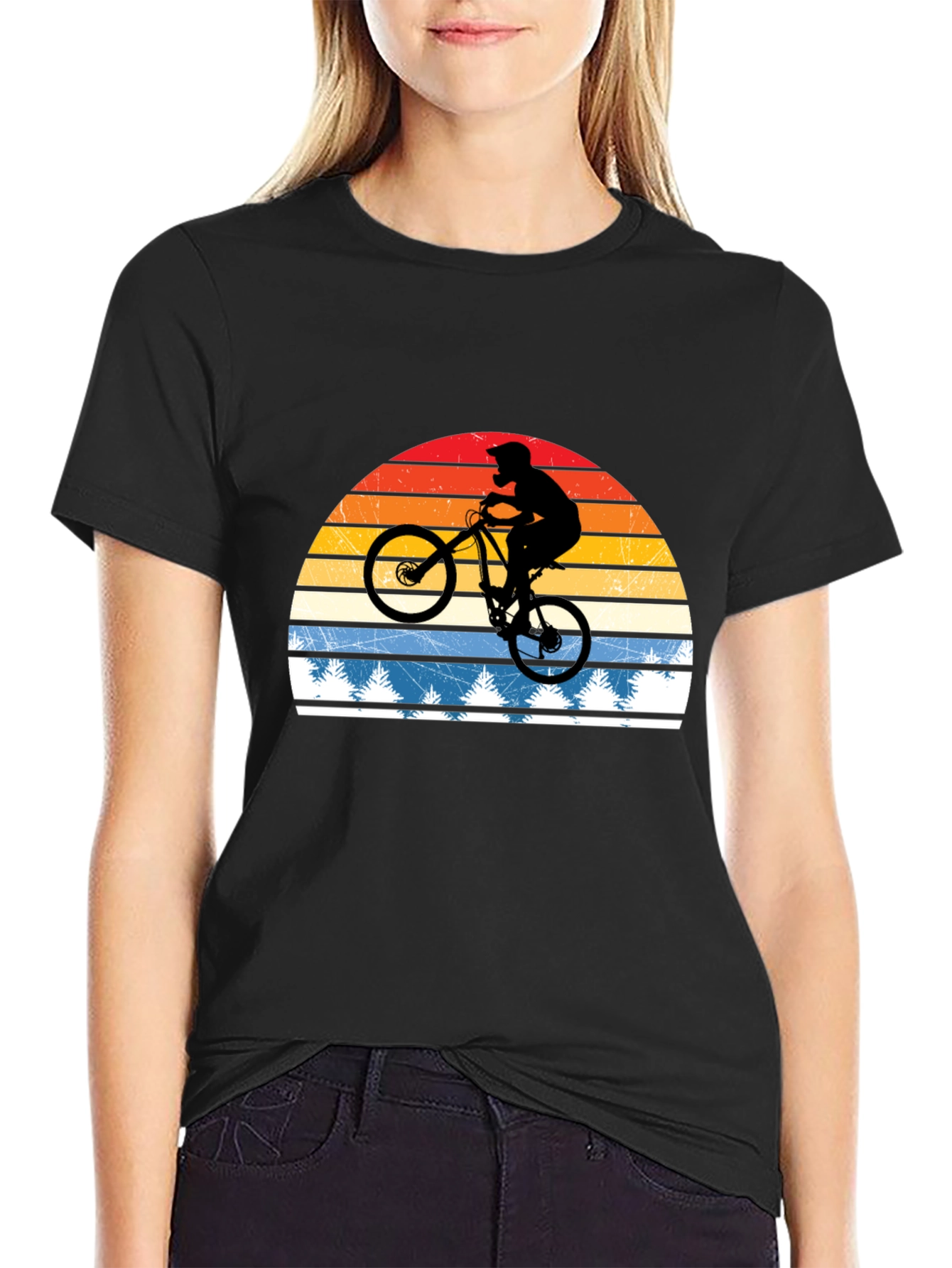Black Mountain Bike Retro Sunset T-Shirt view 2