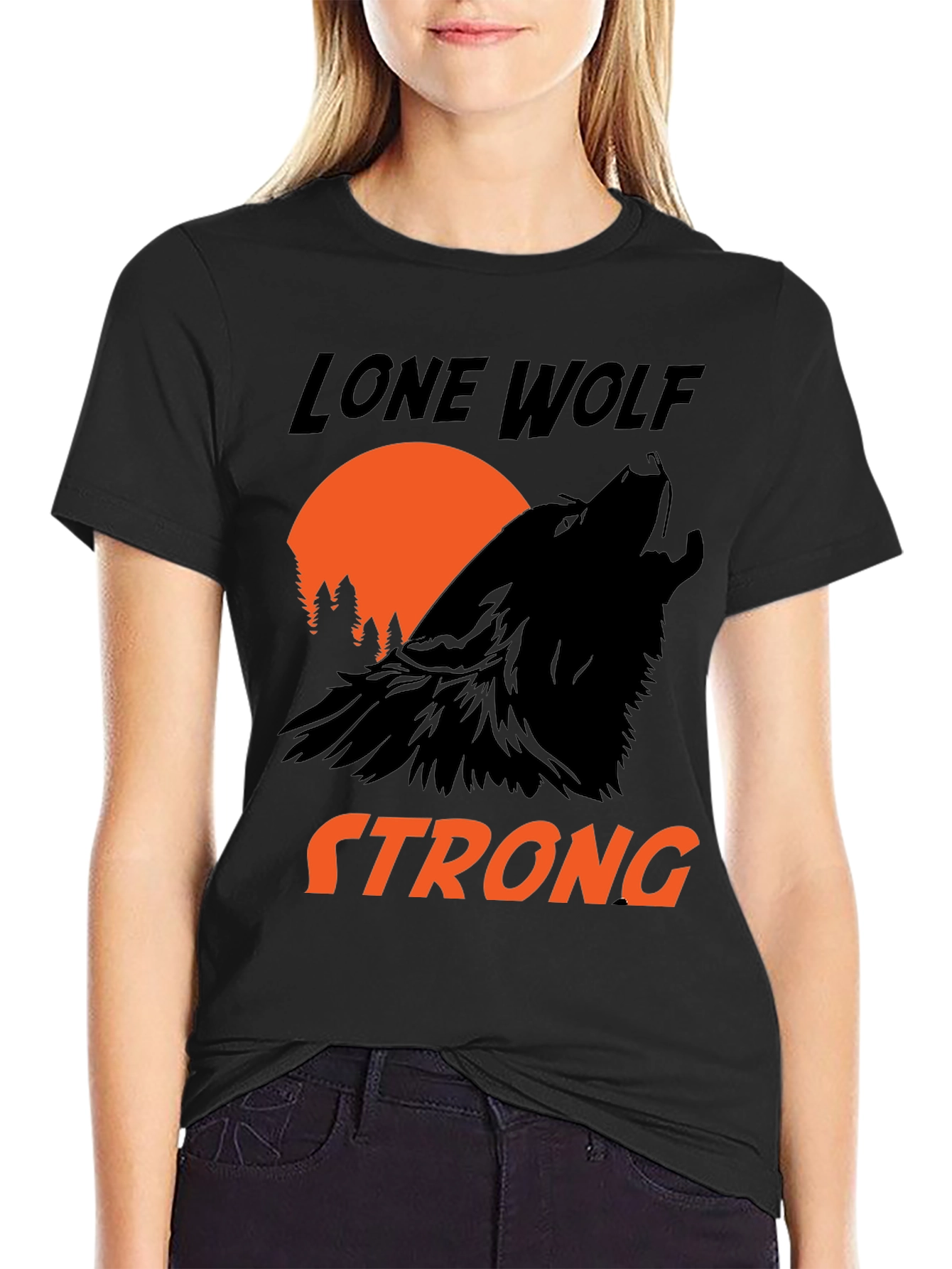 Black Lone Wolf Strong Graphic Tee - Black view 2