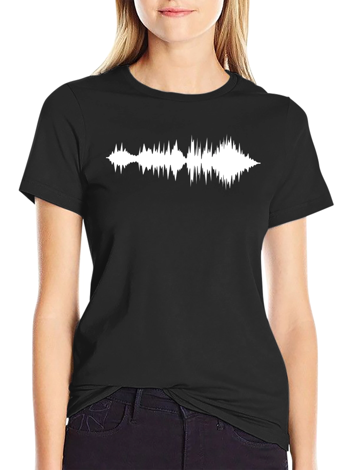 Black Sound Wave Graphic Tee - Black Cotton Comfort view 2