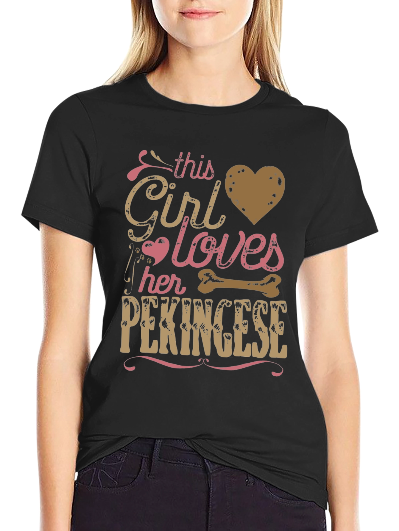 Black Girl Loves Her Pekingese T-Shirt view 2