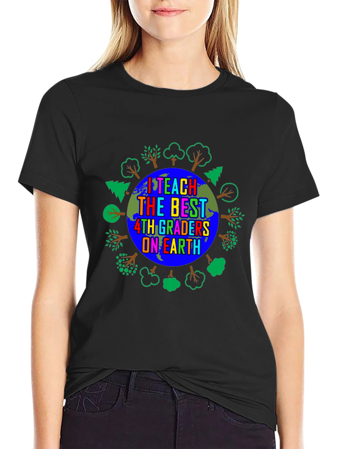 Black I Teach The Best 4th Graders On Earth T-Shirt view 2