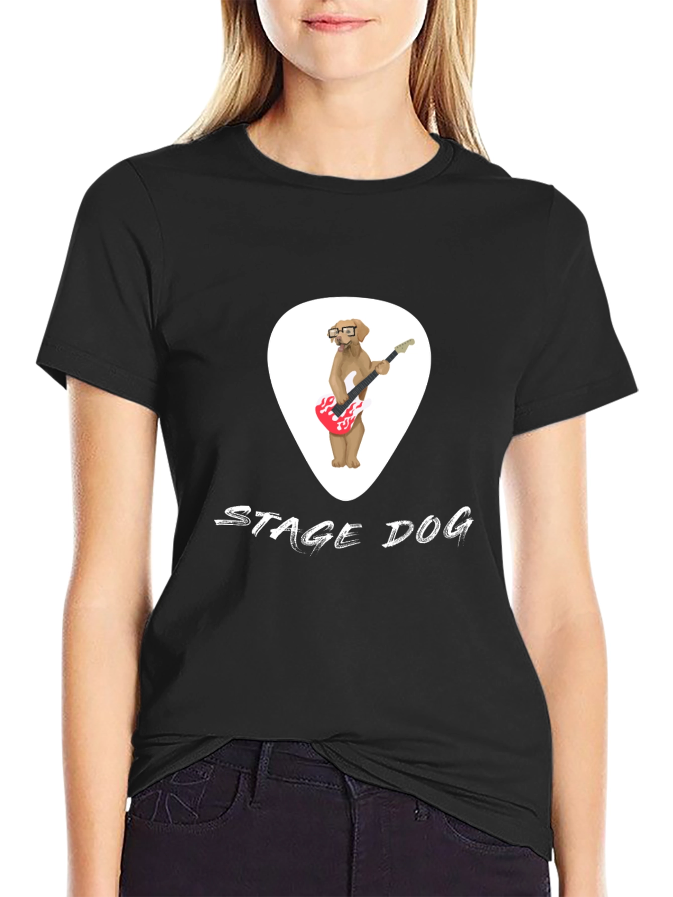 Black Stage Dog T-Shirt - Rockin' Canine Guitarist view 2
