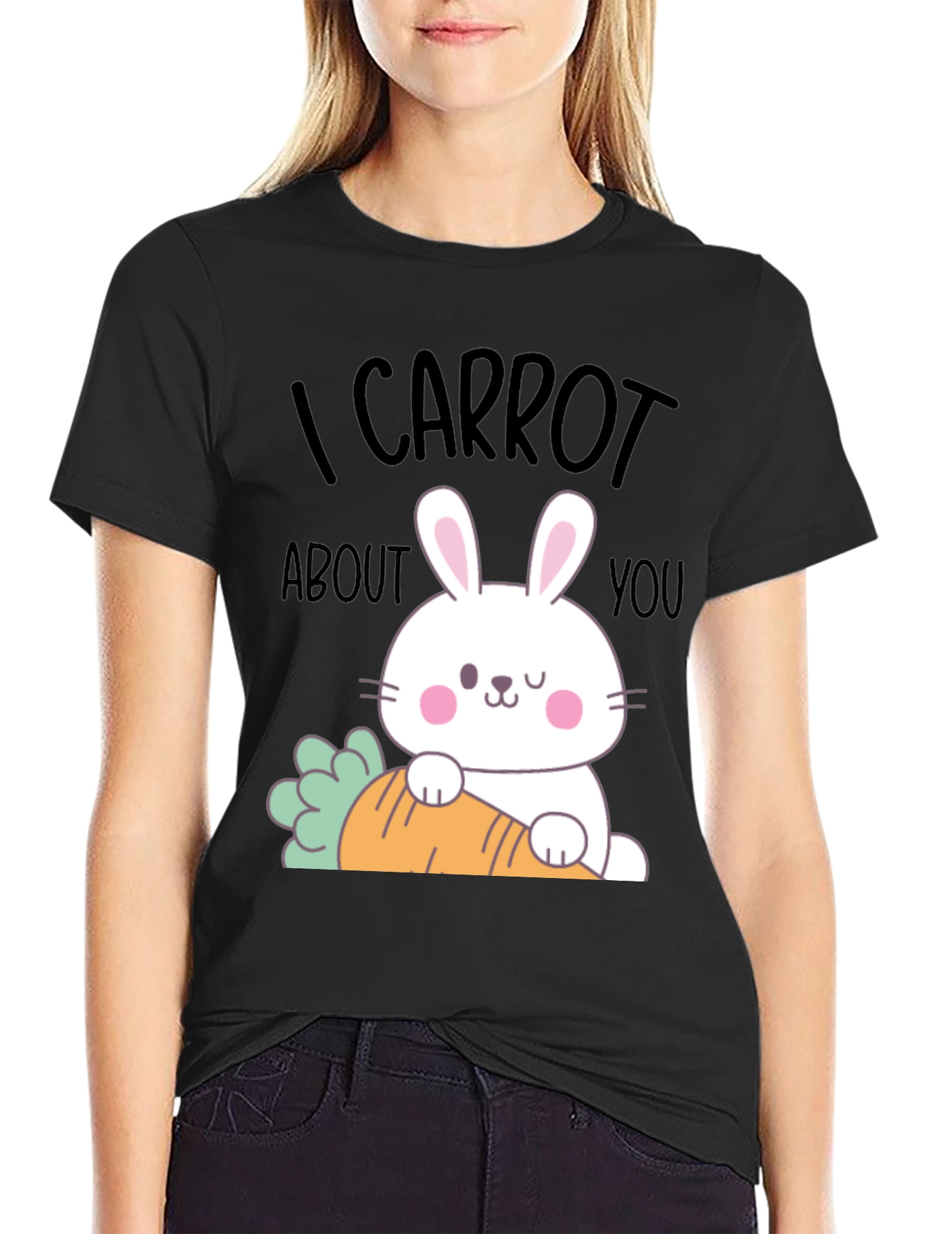 Black I Carrot About You Funny Easter Bunny T-Shirt view 2
