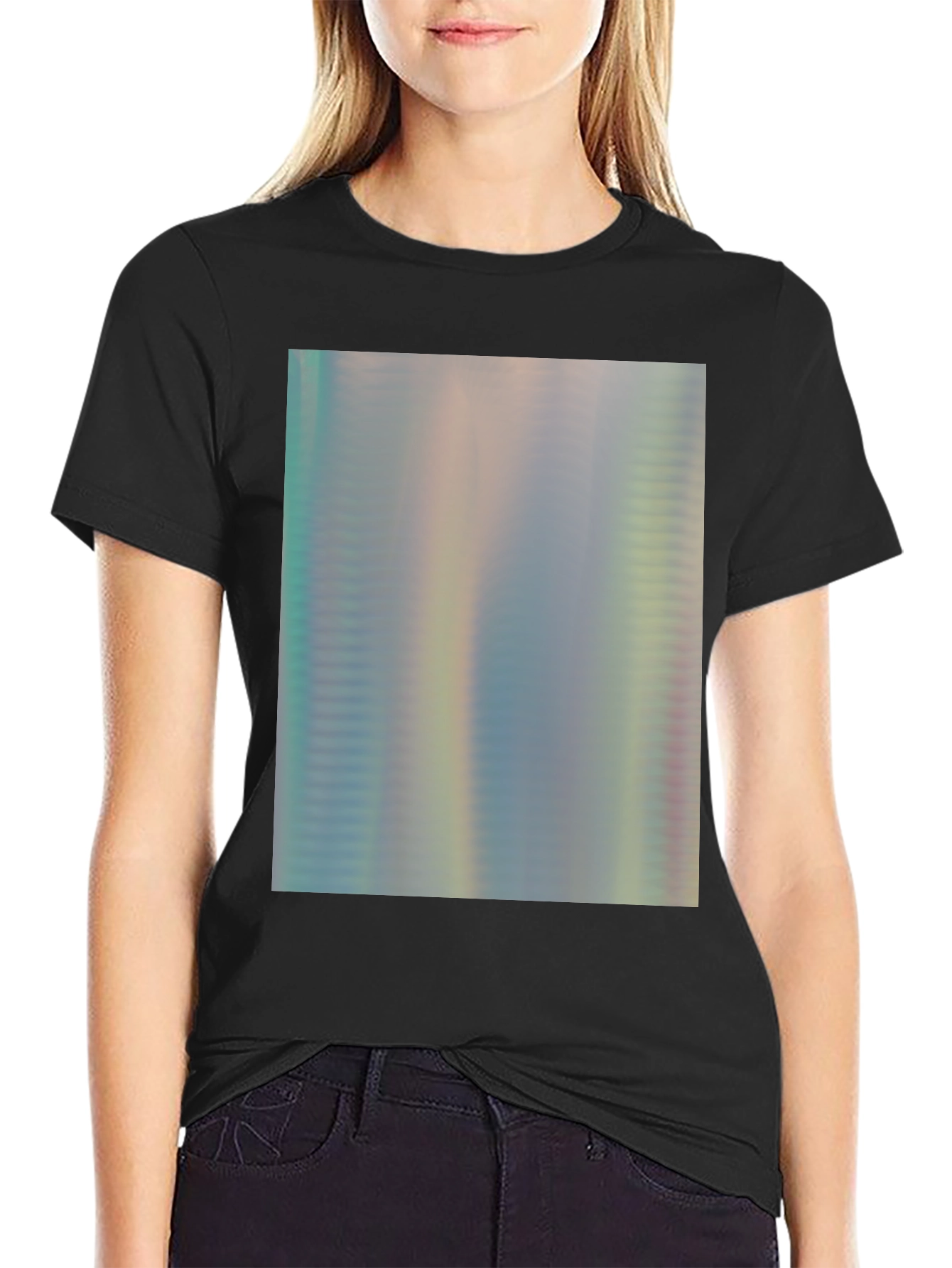 Black Iridescent Shimmer Tee - Abstract Pattern Soft Cotton T-Shirt view 2