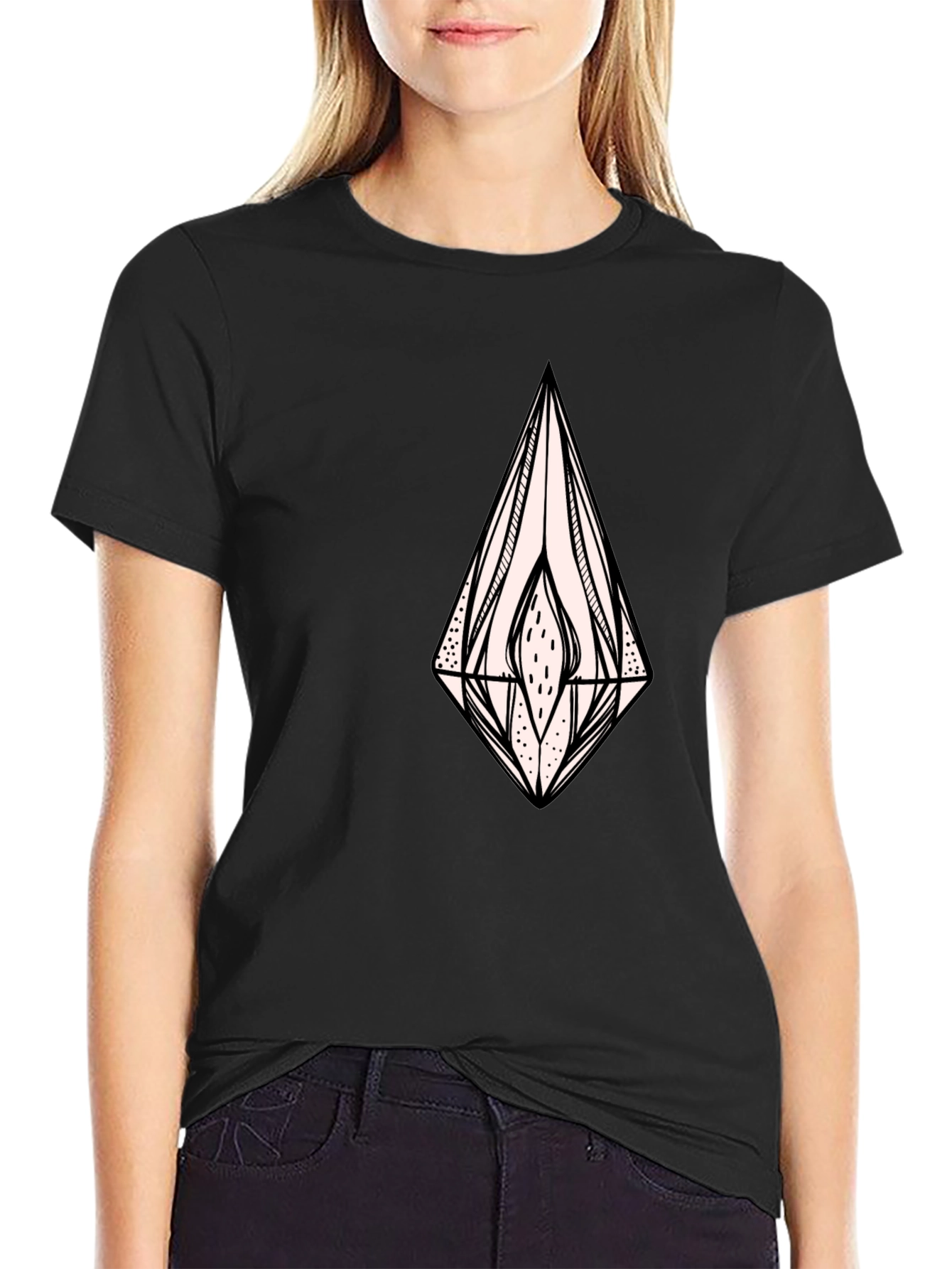 Black Black Graphic Tee - Abstract Diamond Design view 2