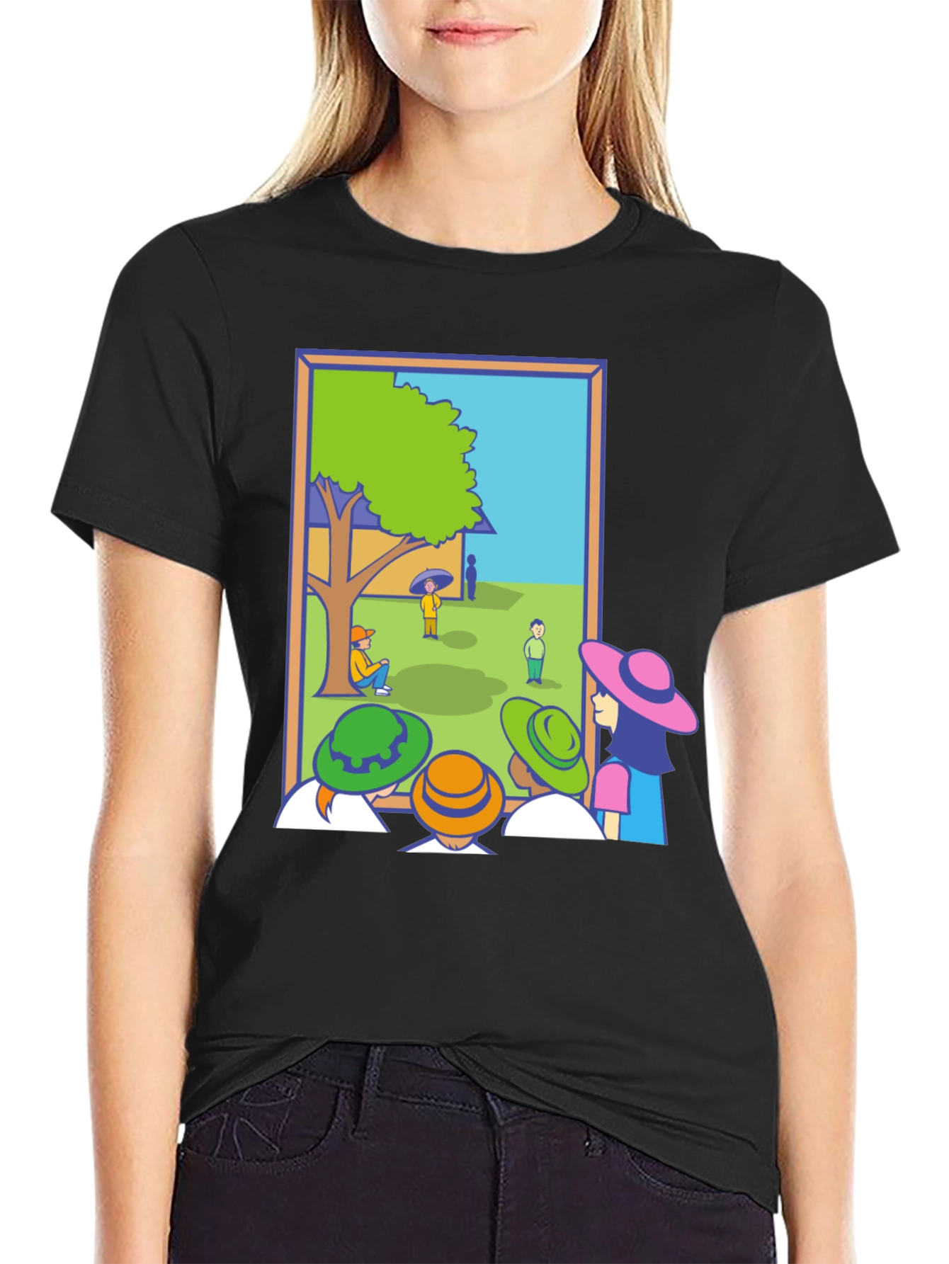 Black Cartoon Illustration Graphic Tee view 2