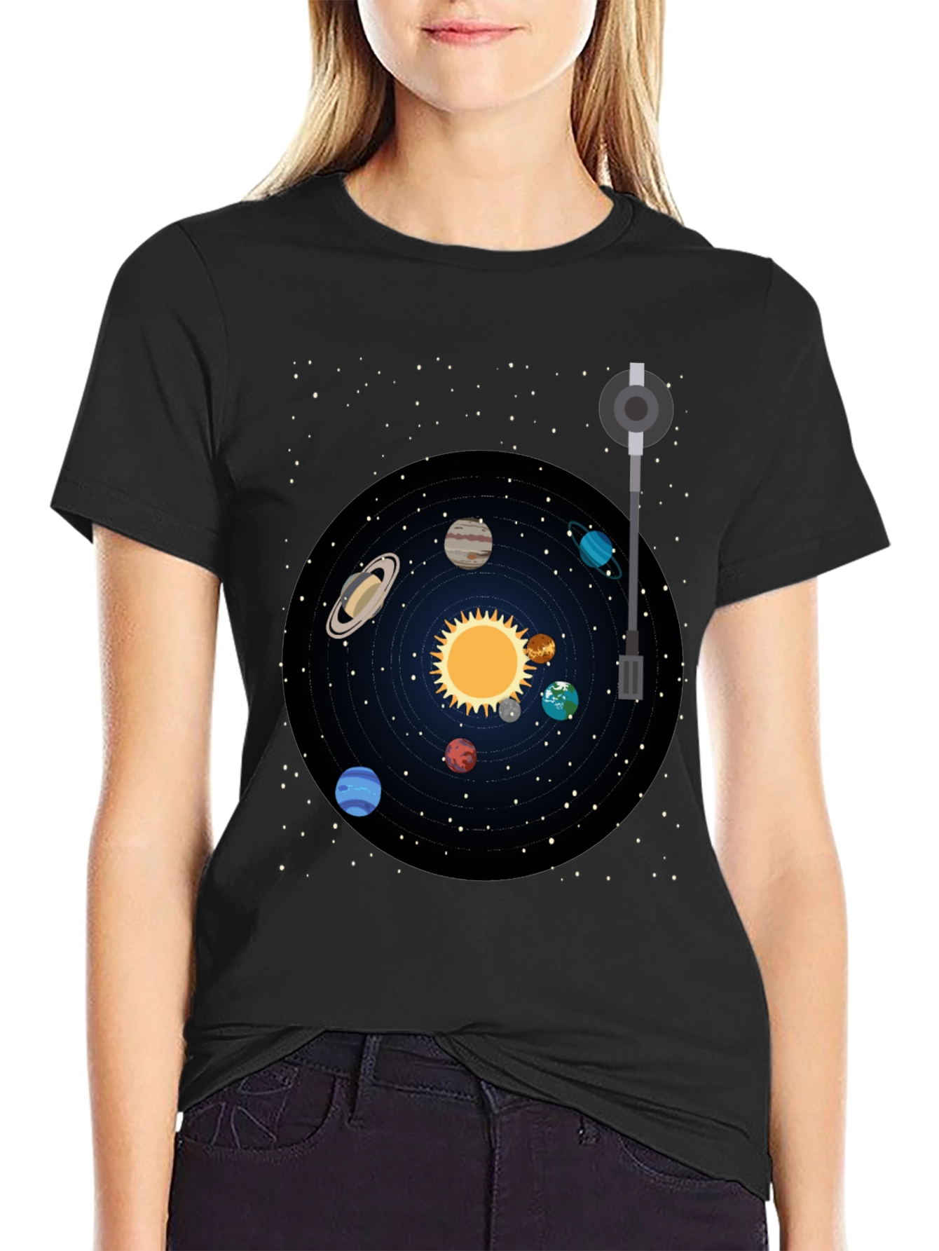 Black Planetary System Graphic Tee view 2